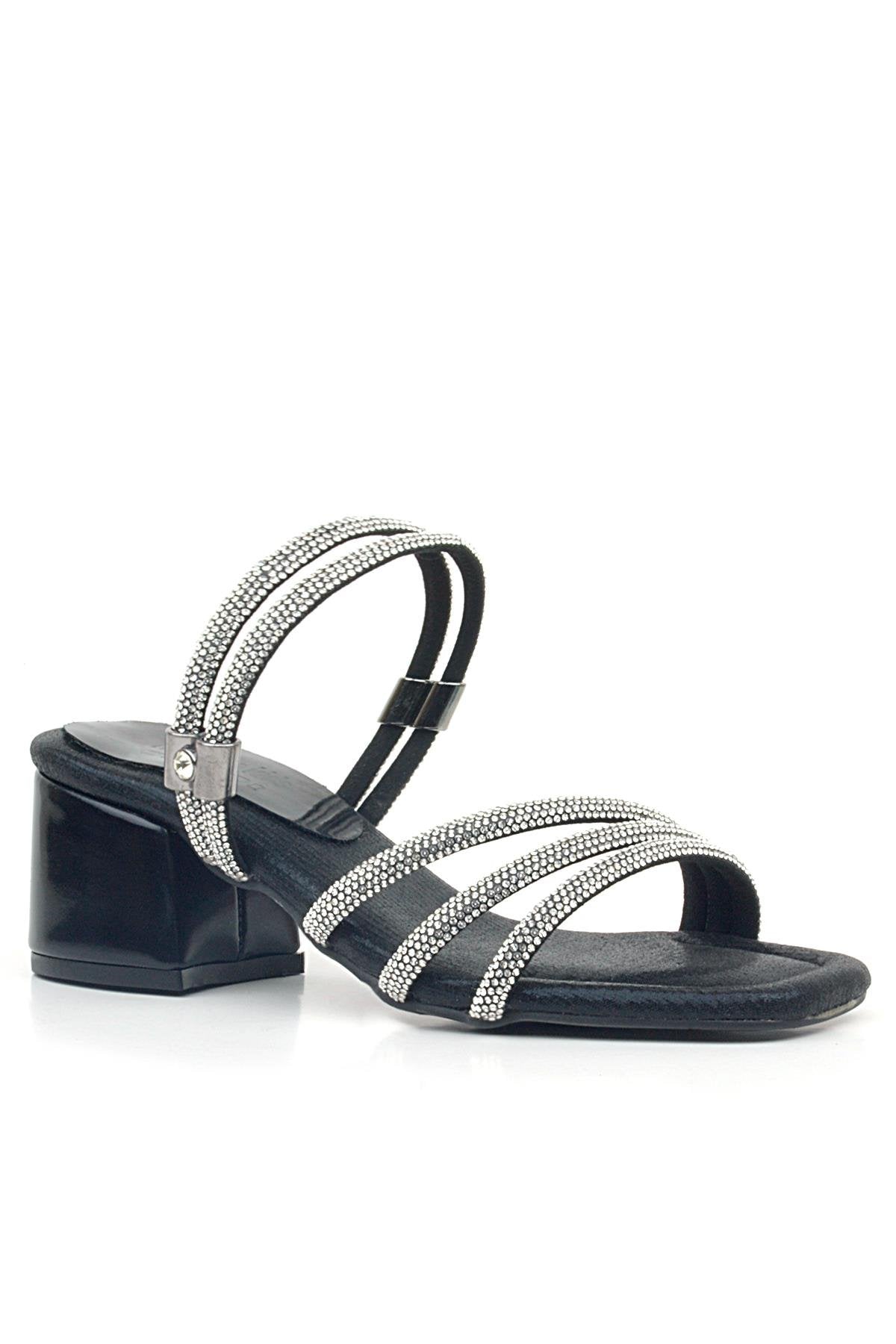 Sandales à talons blocs et brides métalliques pour fille – Judy – Noir