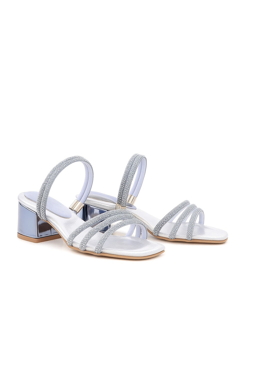 Sandales à talons blocs et brides métalliques pour fille - Judy - Bleu argenté