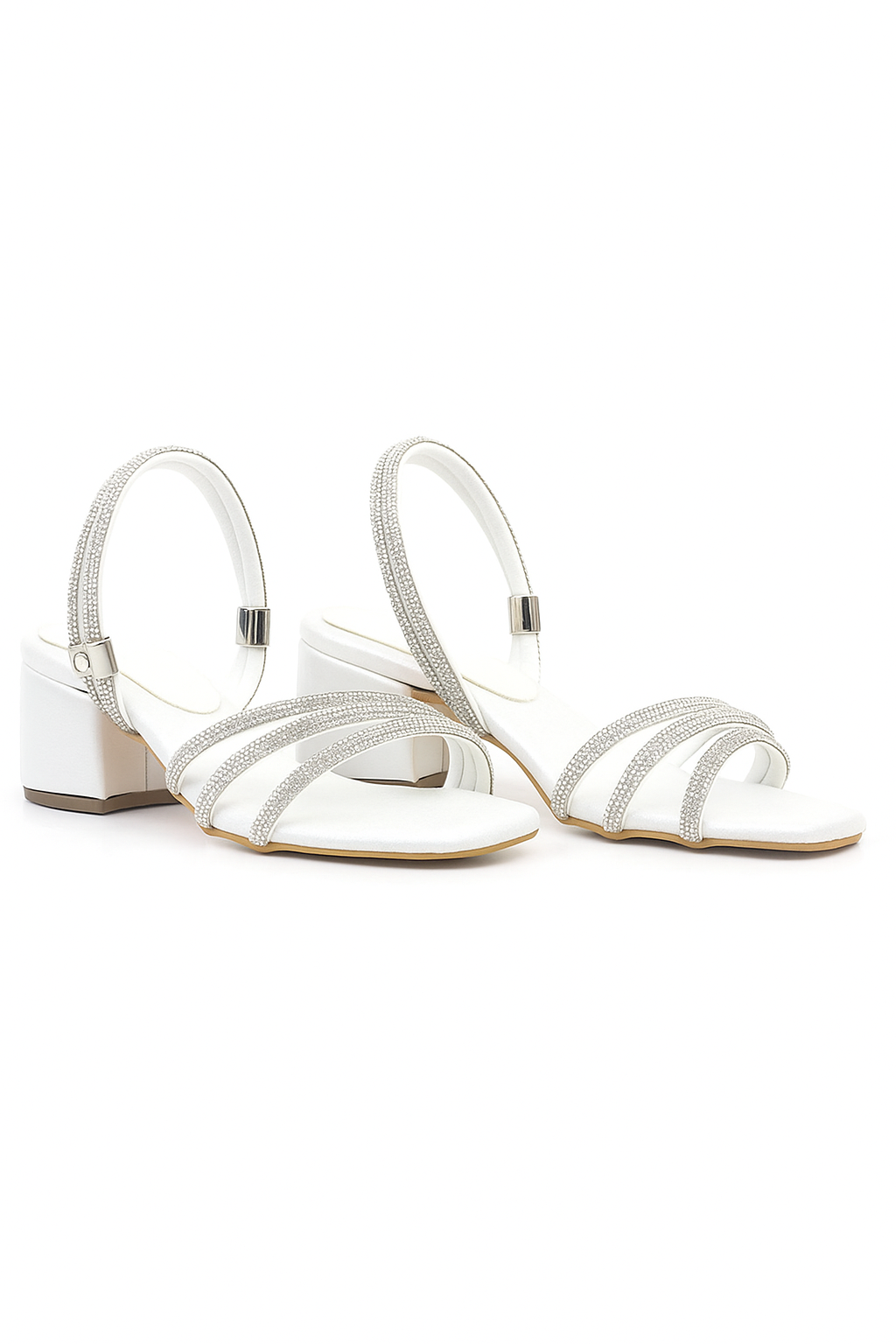Sandales à talons blocs et brides métalliques pour fille – Judy – Blanc perle