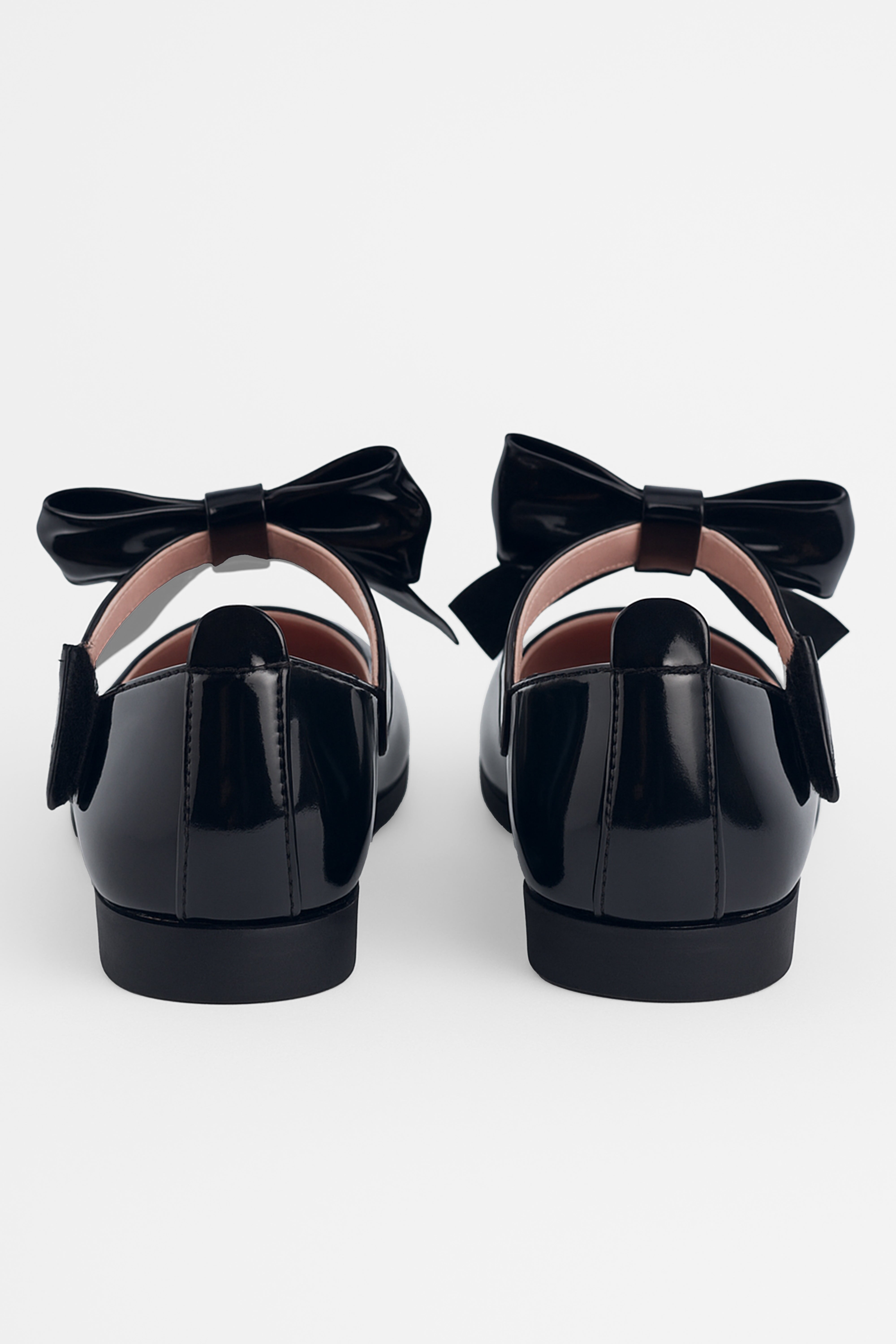 Girls Patent Bow Velcro Flat Mary Jane Shoes - AMIRA - Black Back Picture