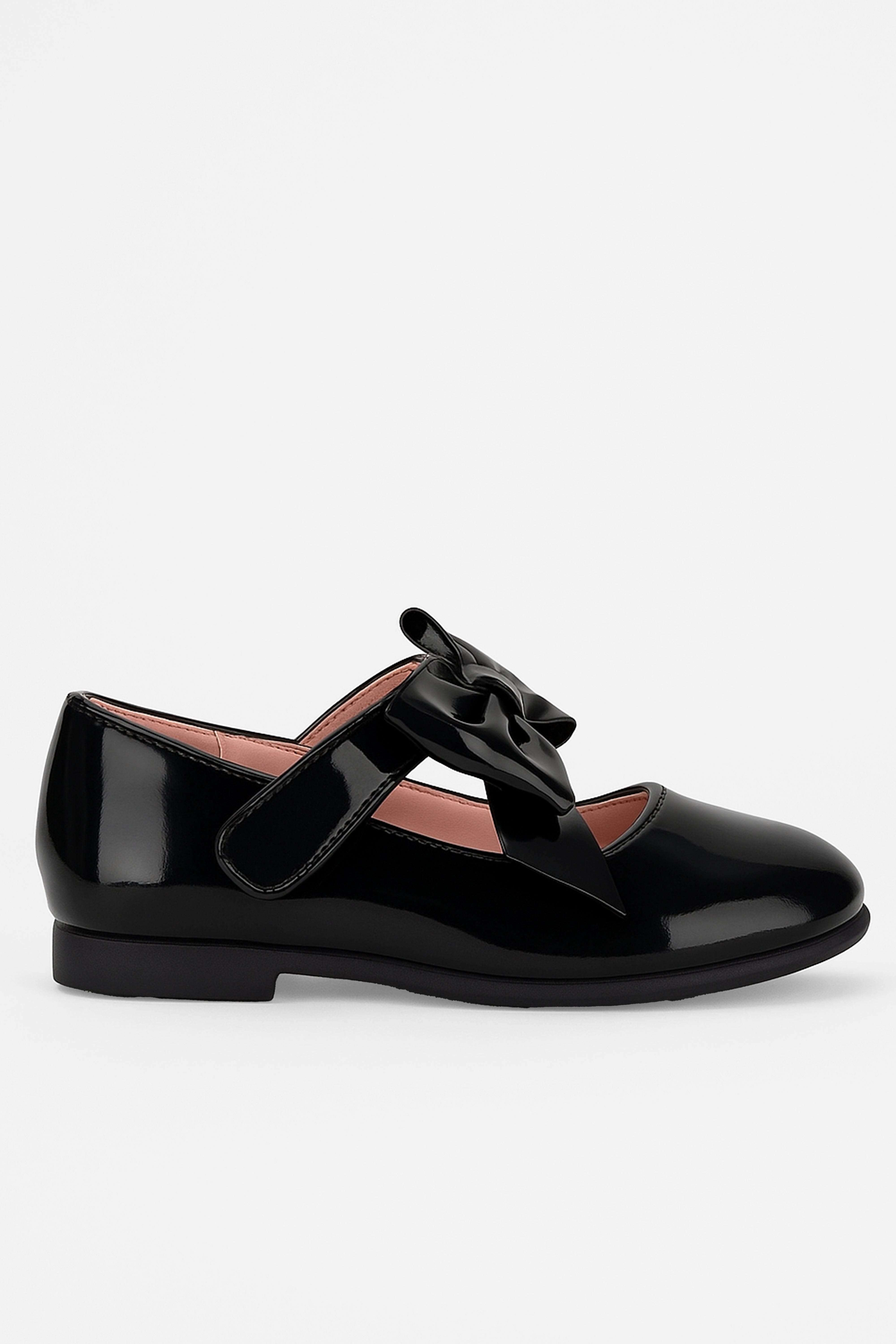 Girls Patent Bow Velcro Flat Mary Jane Shoes - AMIRA - Black Side Picture