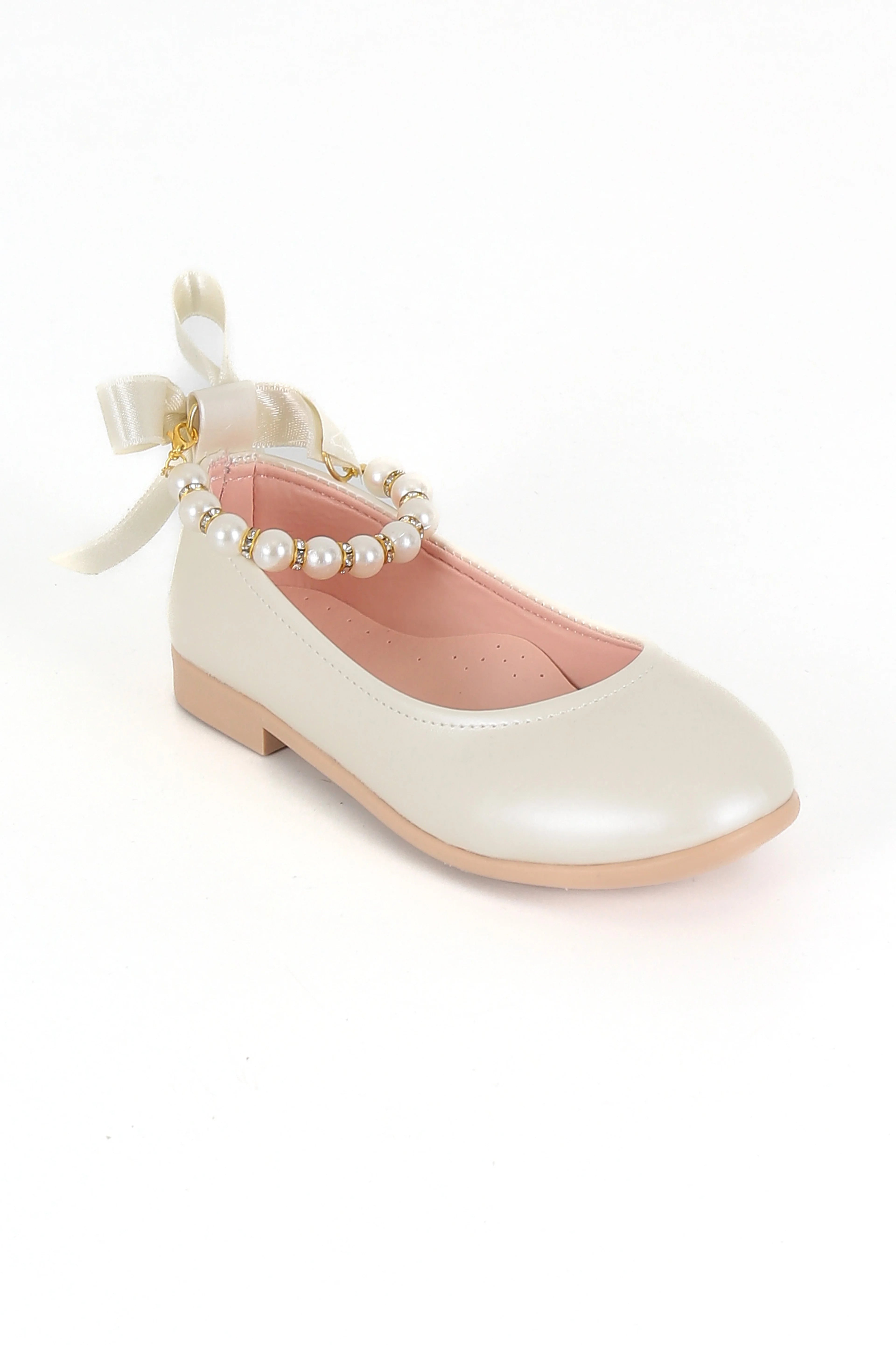 Girls Pearls & Ribbon Slip on Patent Mary Jane Shoes - TEAN - Ivory