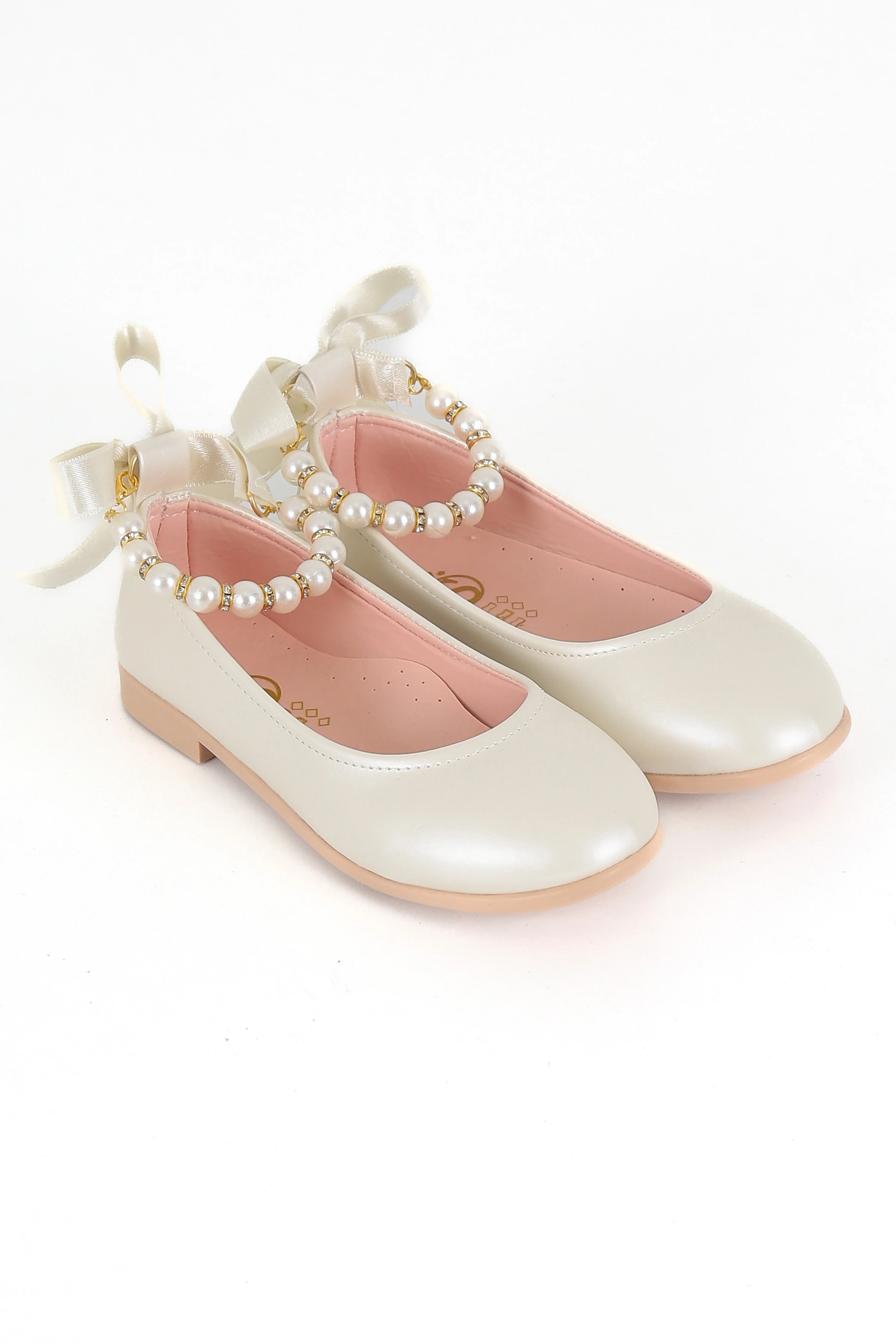 Girls Pearls & Ribbon Slip on Patent Mary Jane Shoes - TEAN - Ivory