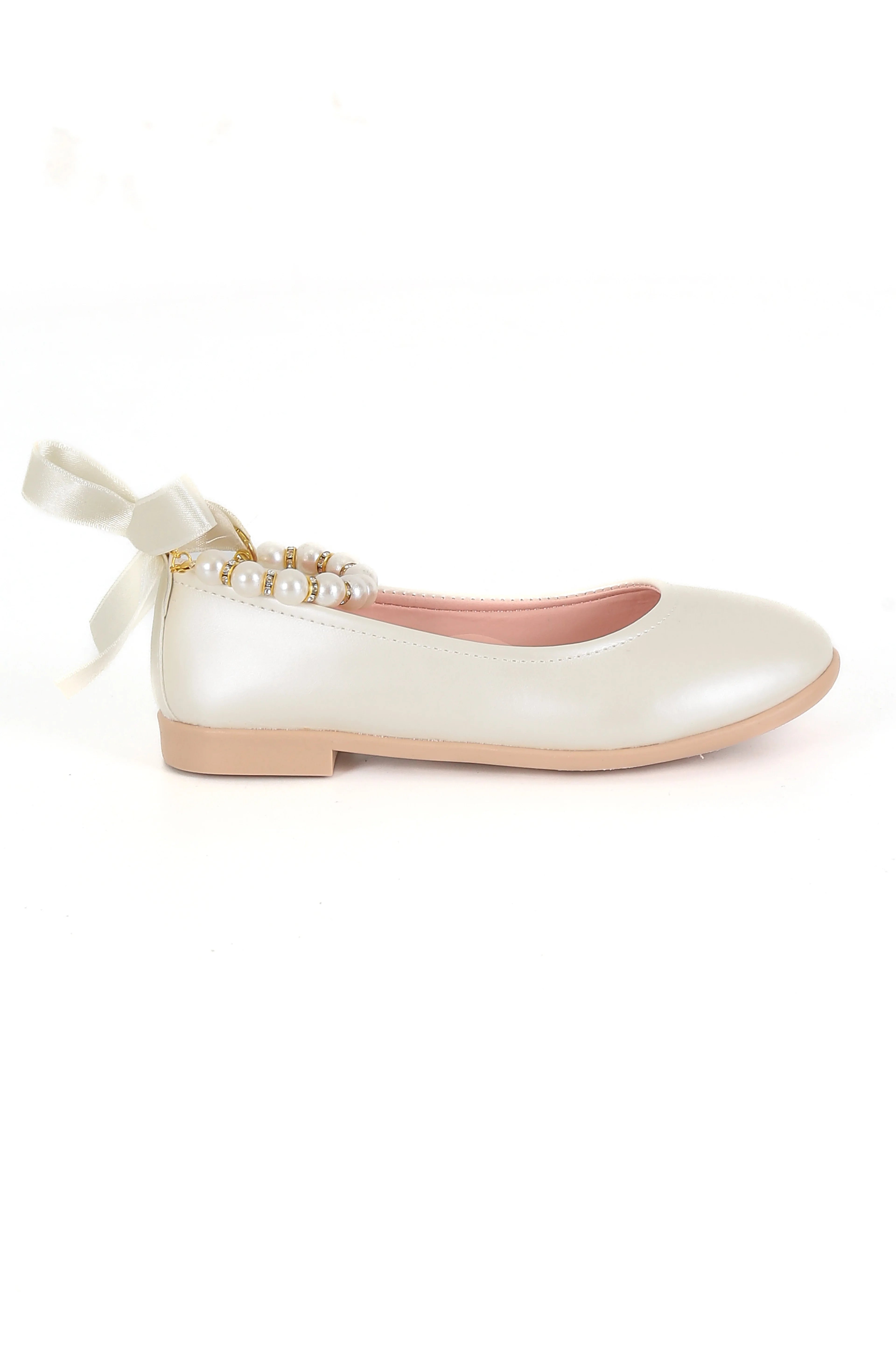 Girls Pearls & Ribbon Slip on Patent Mary Jane Shoes - TEAN - Ivory