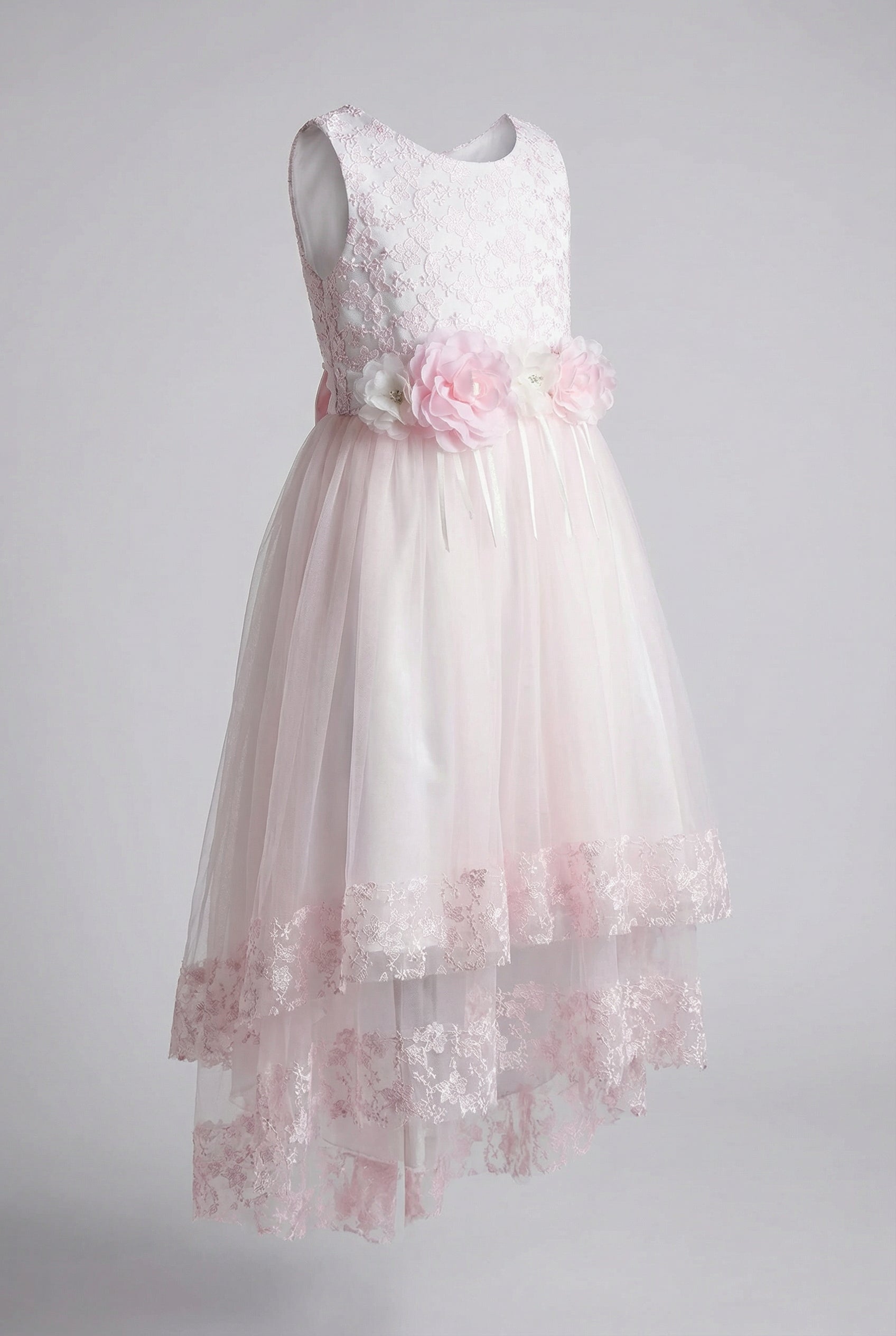 Robe en tulle rose à dentelle pour filles, coupe asymétrique