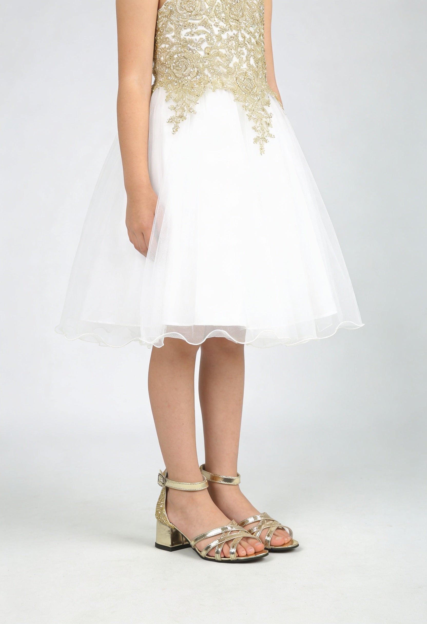Mädchen Sandalen mit Riemchen und Blockabsatz – Gold
