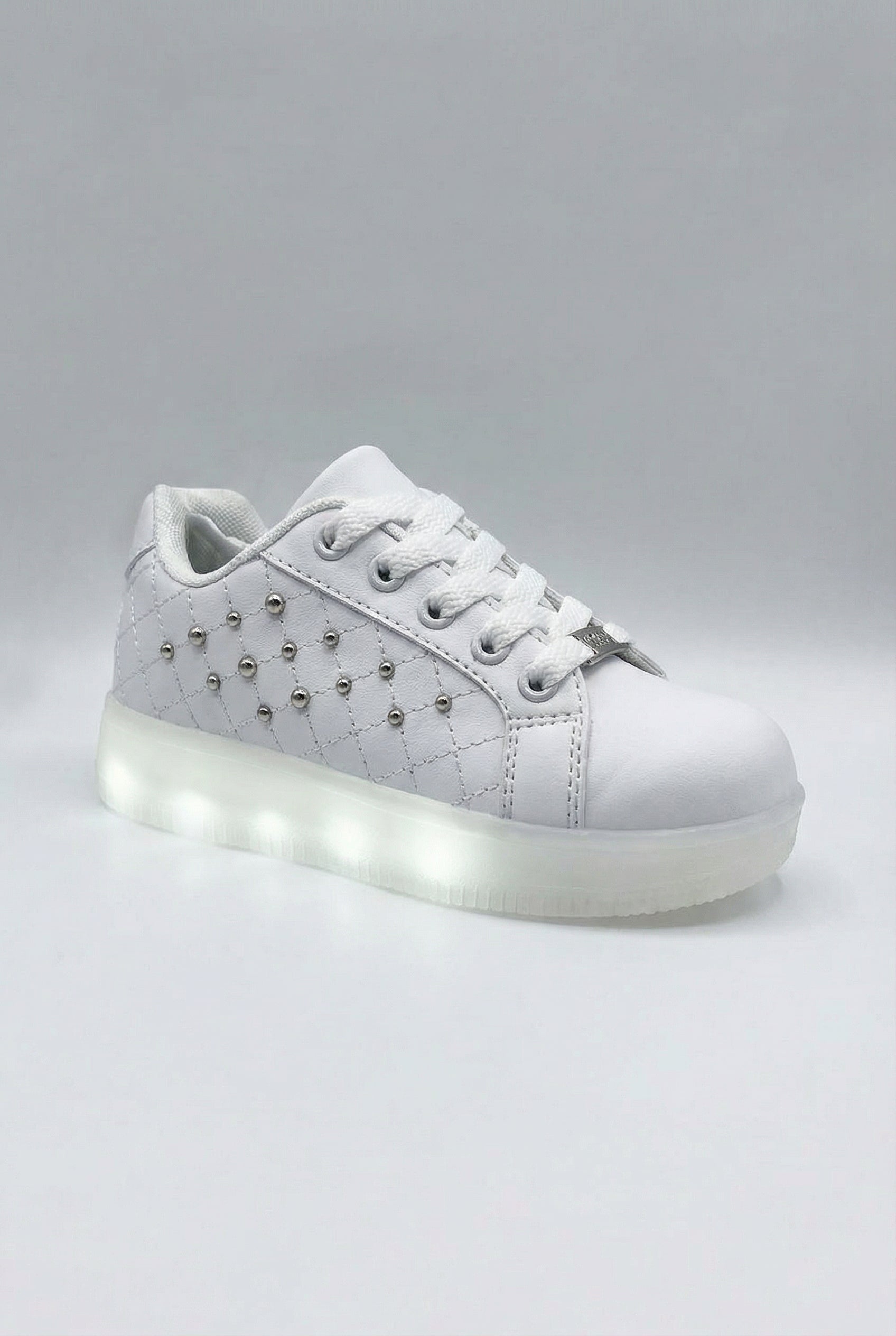 Girls Studded Light Up Trainers - White Side Picture