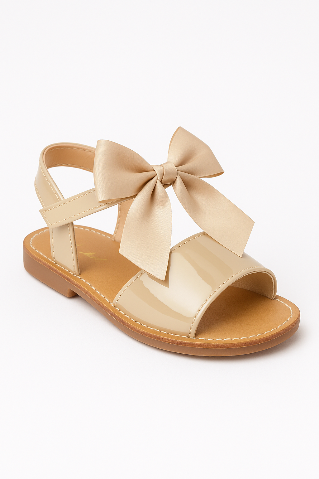Girls Velcro Patent Bow Sandals - MARTINA - Camel Side Picture