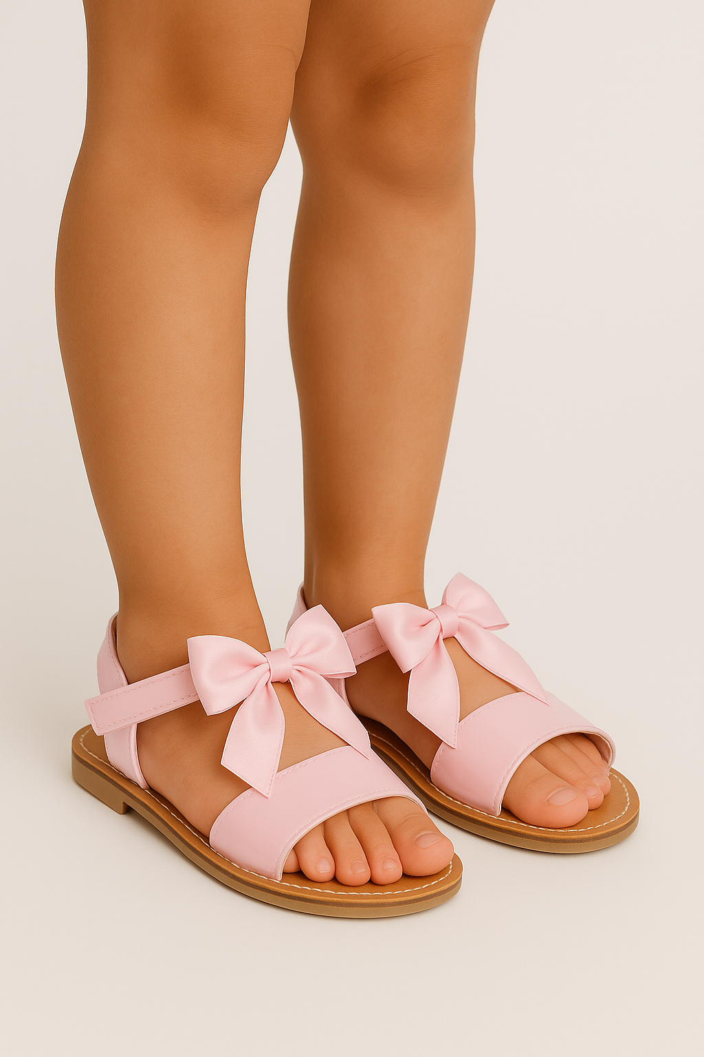 Girls Velcro Patent Bow Sandals - MARTINA - Pink Model Picture