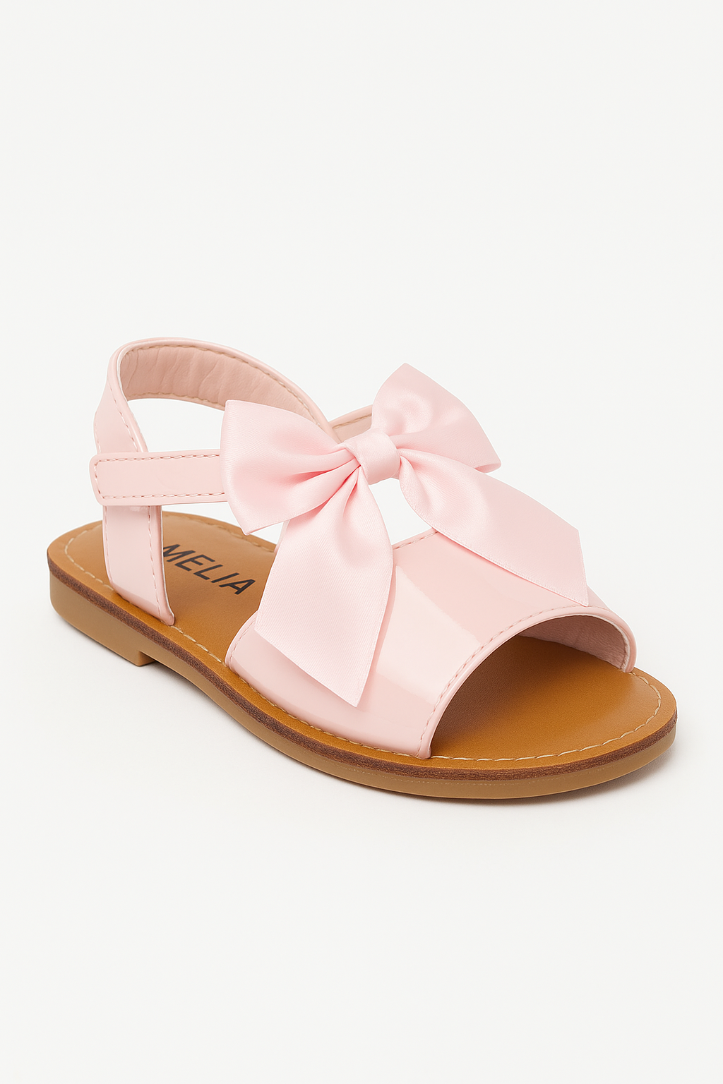 Girls Velcro Patent Bow Sandals - MARTINA - Pink Side Picture