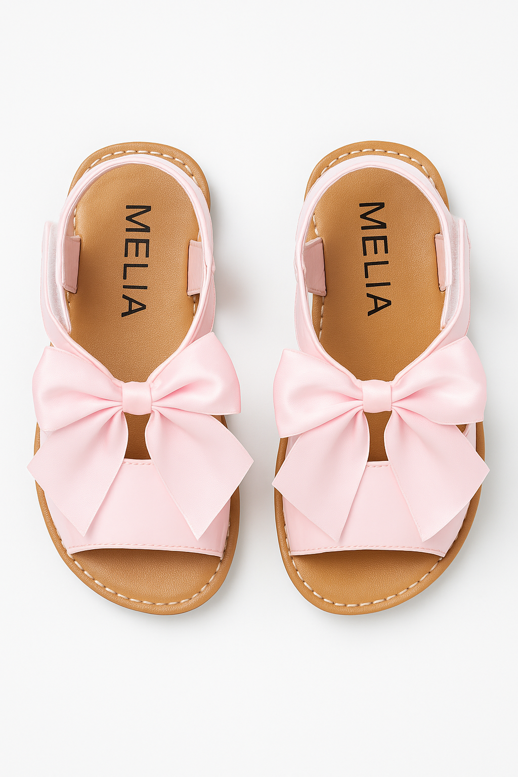 Girls Velcro Patent Bow Sandals - MARTINA - Pink Front Picture