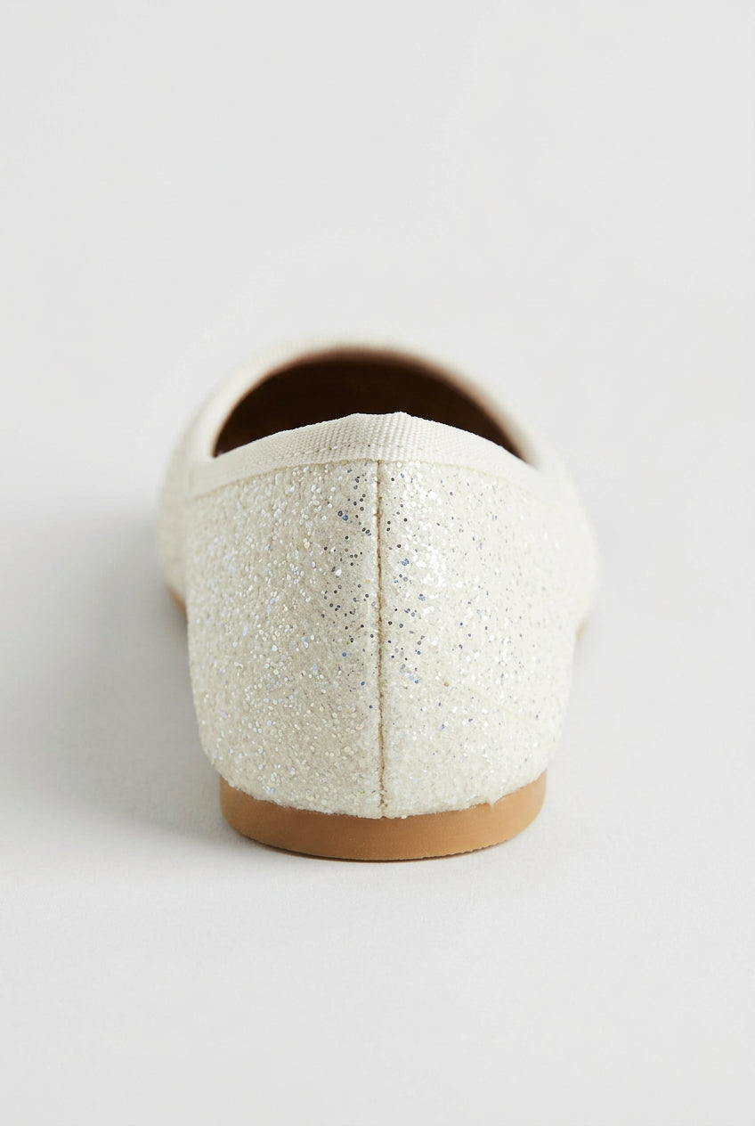 Girls White Glitter Ballet Flats with Bow Back Picture