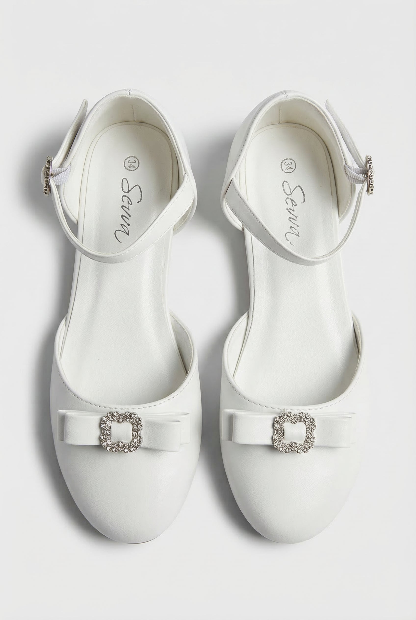 Girls White Mary Jane Shoes with Bow - Nova Front Picture