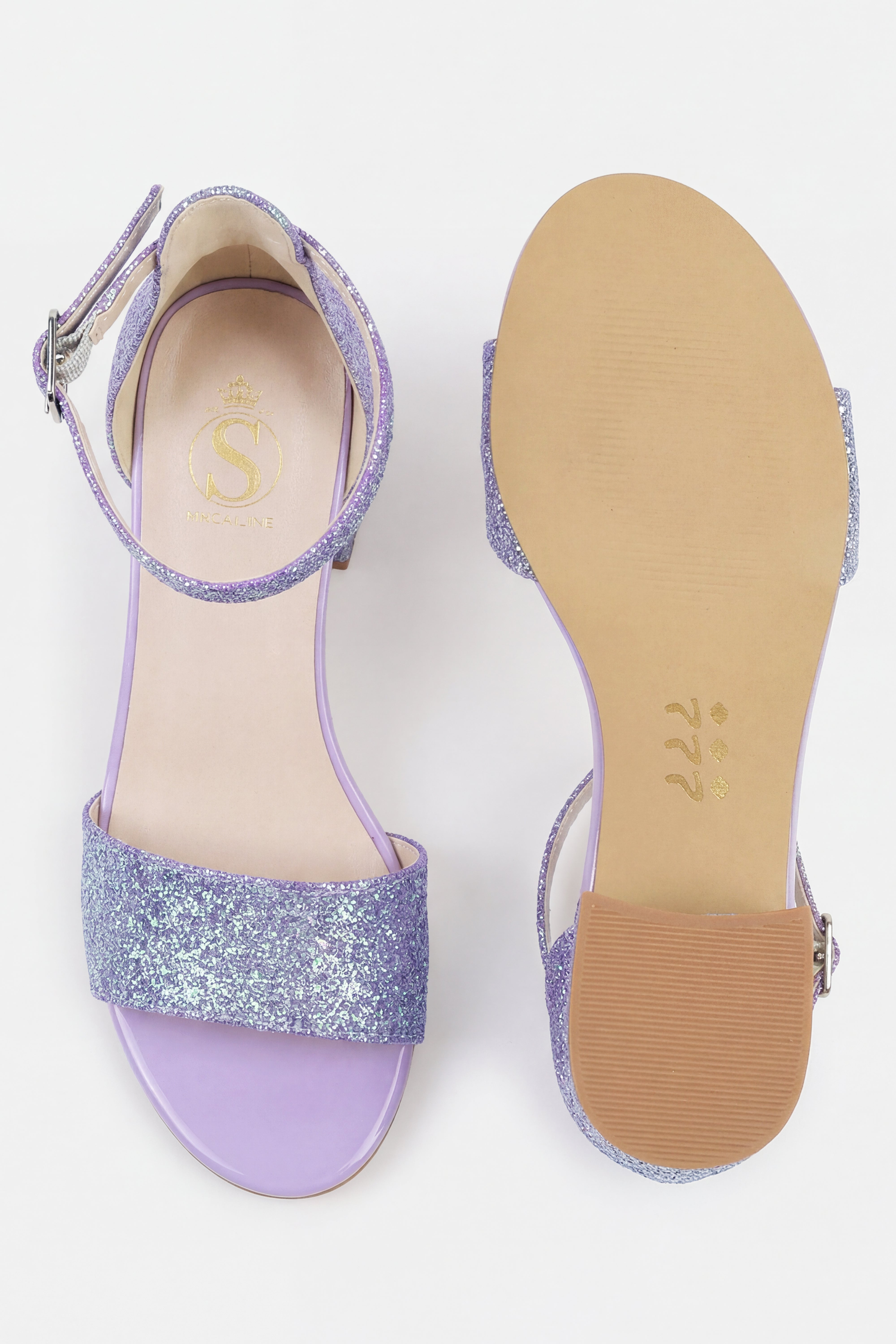 Sandales à talons carrés et bride cheville pour filles - PAILLETTES - Violet