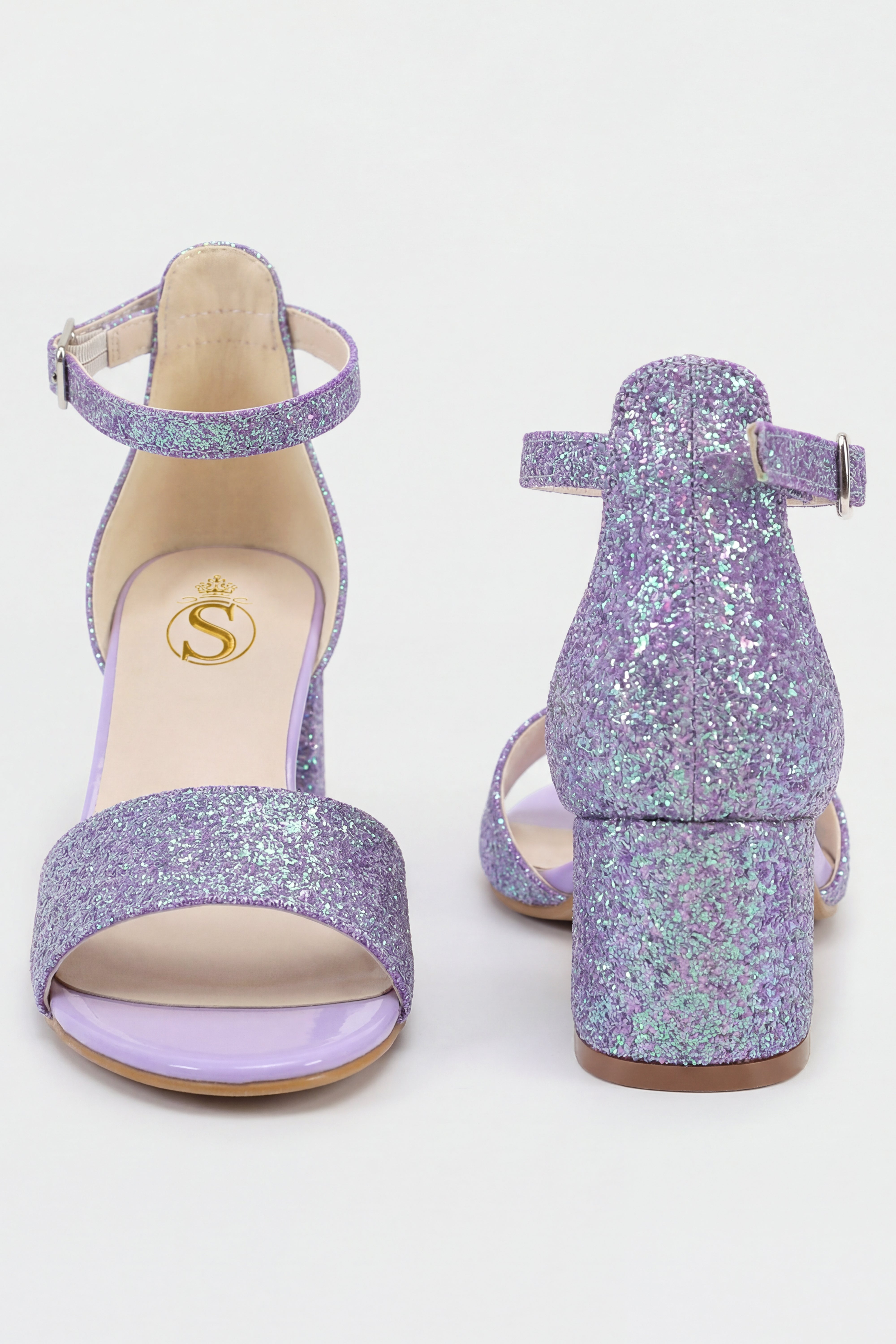 Sandalias de tacón bloque con correa en el tobillo para niñas - SPARKLE - Morado