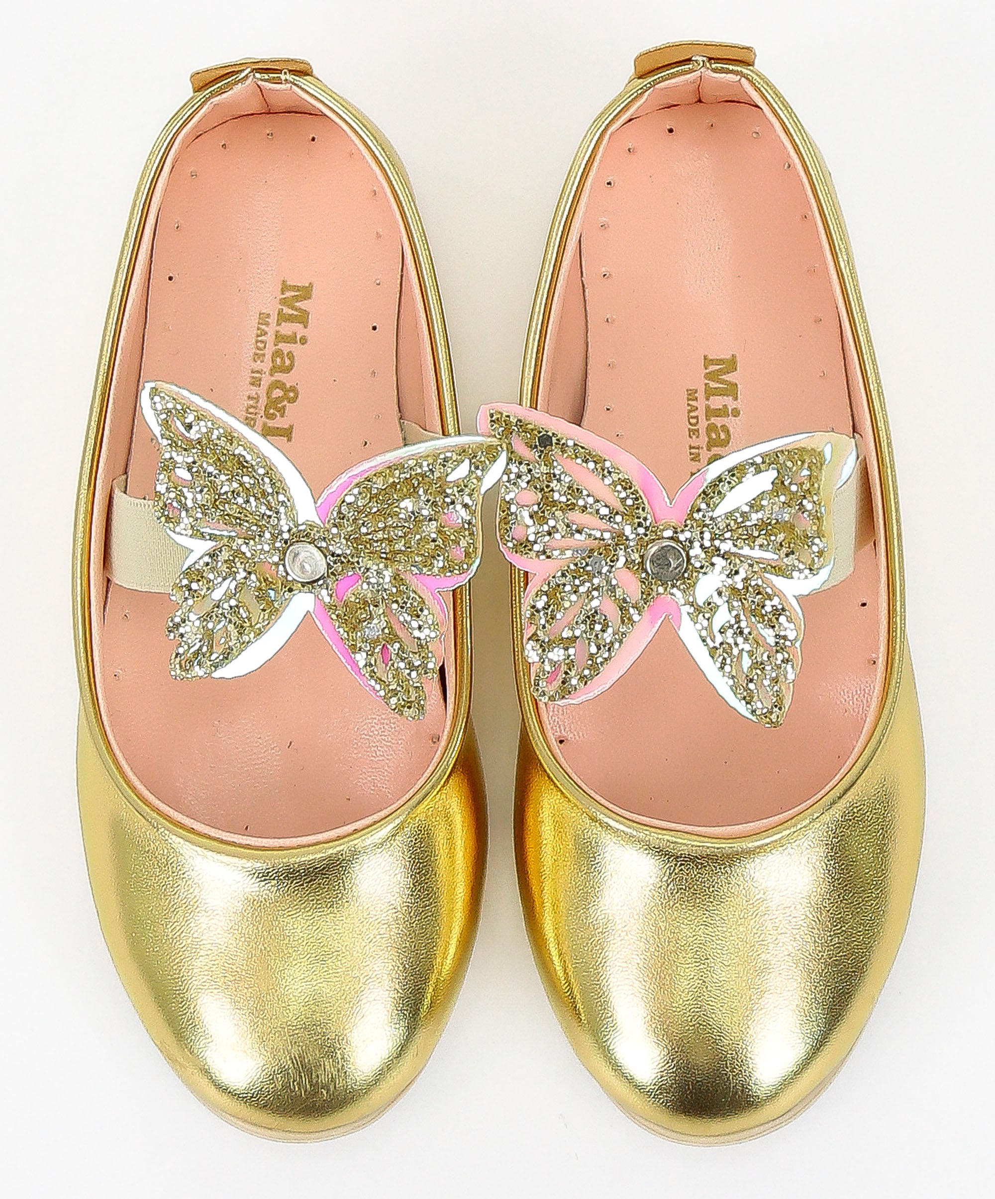 Mädchen Ballerina Schmetterlingsriemen Flache Kleiderschuhe - Gold