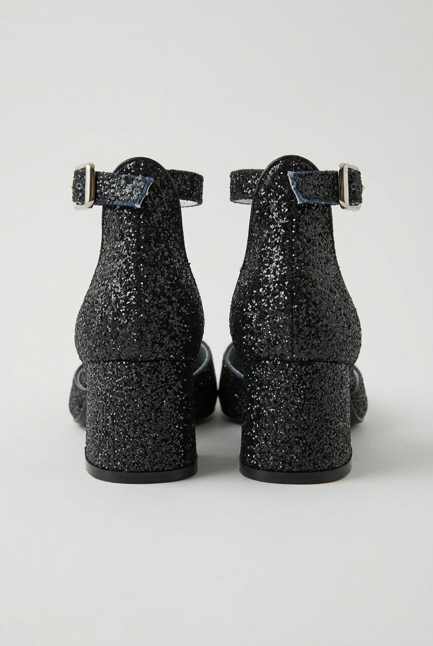 Chaussures Mary Jane à talons carrés et paillettes pour filles - OMBRA - Noir