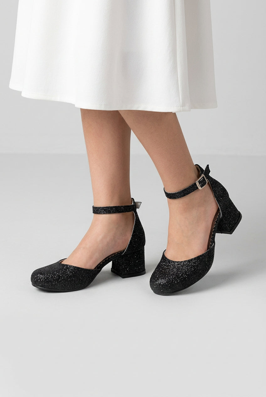 Chaussures Mary Jane à talons carrés et paillettes pour filles - OMBRA - Noir