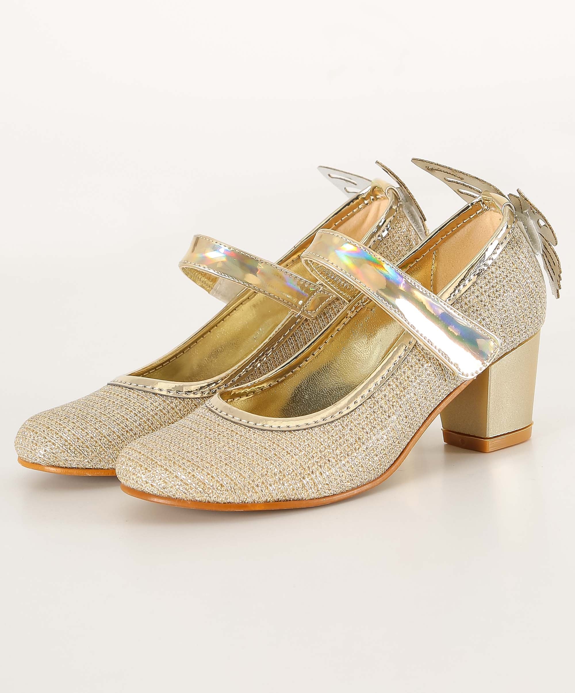 Chaussures Mary Jane Étincelantes à Bloc Talon pour Filles - Or