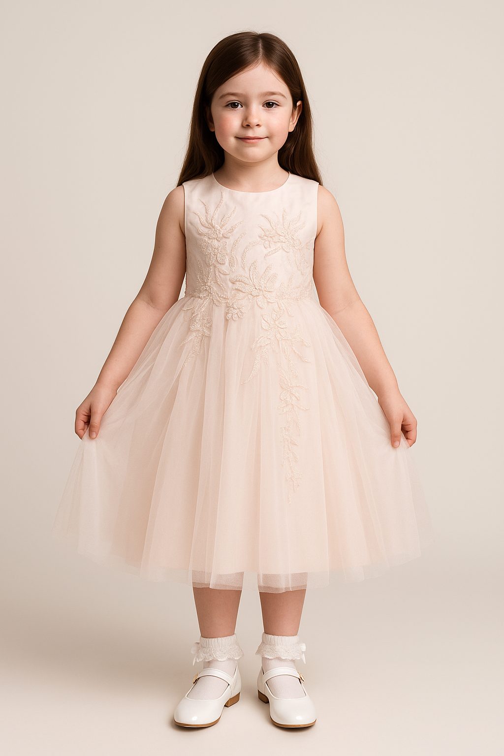 Girls' Communion Satin Mary Jane Shoes - HANA - White Model Picture