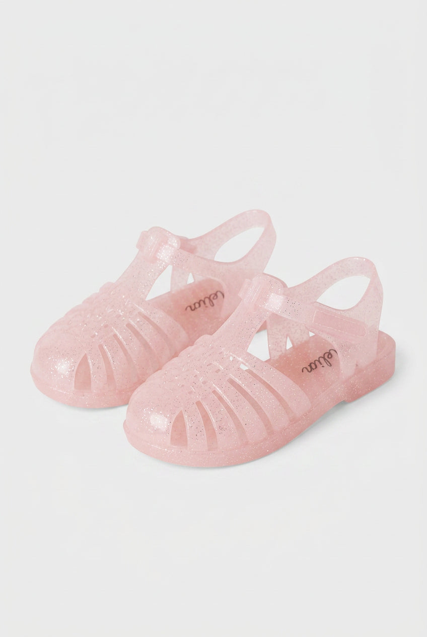 Sandalias de gelatina con purpurina para niñas – Zapatos de verano Rosa Sparkle con tira en T