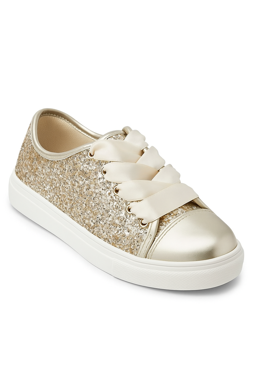 Girls' Glitter Sneakers with Satin Ribbon Laces – TRINITY - Gold Side picture