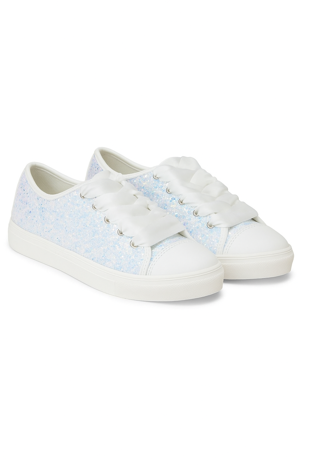 Girls' Glitter Sneakers with Satin Ribbon Laces – TRINITY - Multicolour Pair Side Picture