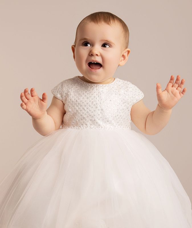Girls’ Ivory Sequin & Tulle Dress - Danna Baby Picture