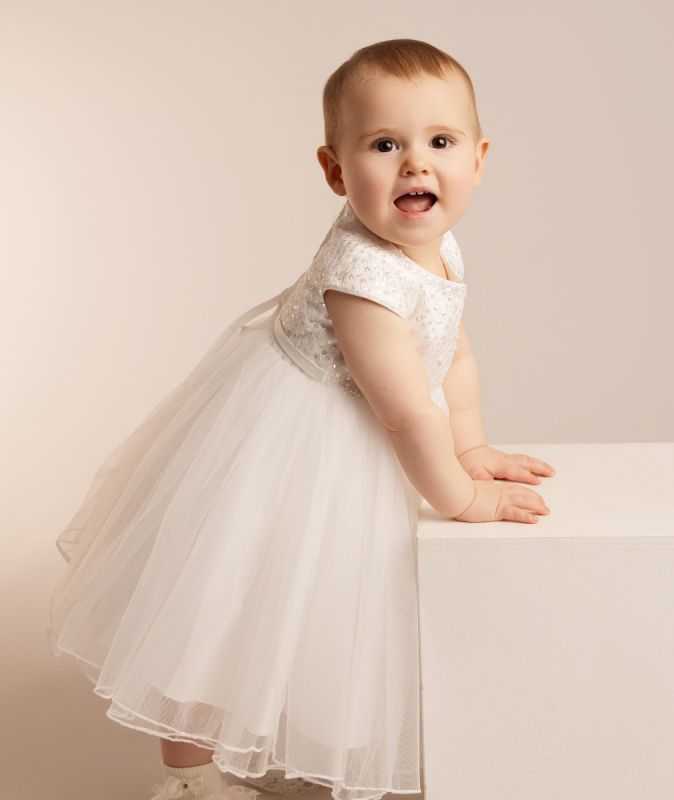 Girls’ Ivory Sequin & Tulle Dress - Danna Baby Size Side Picture