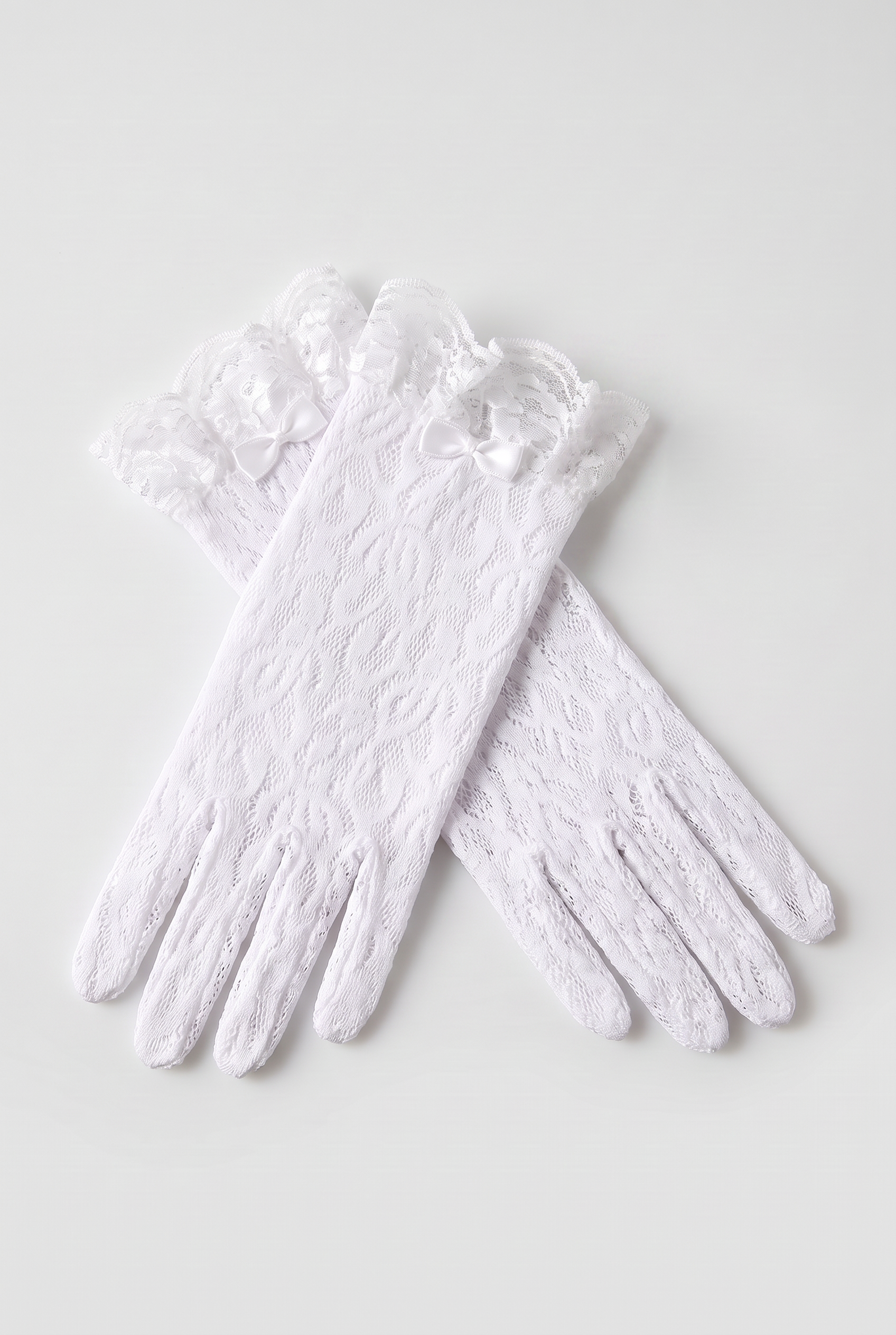 Guantes formales de encaje para niñas con detalle de lazo - Blanco
