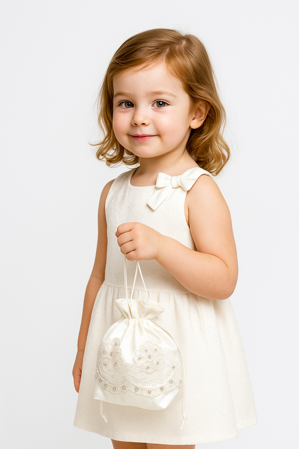 Girls Lace and Beads Dolly Bag – MB1903 - Ivory Model Picture