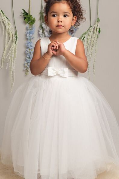 Girls Pleated Bodice Christening Dress - CINDY - White