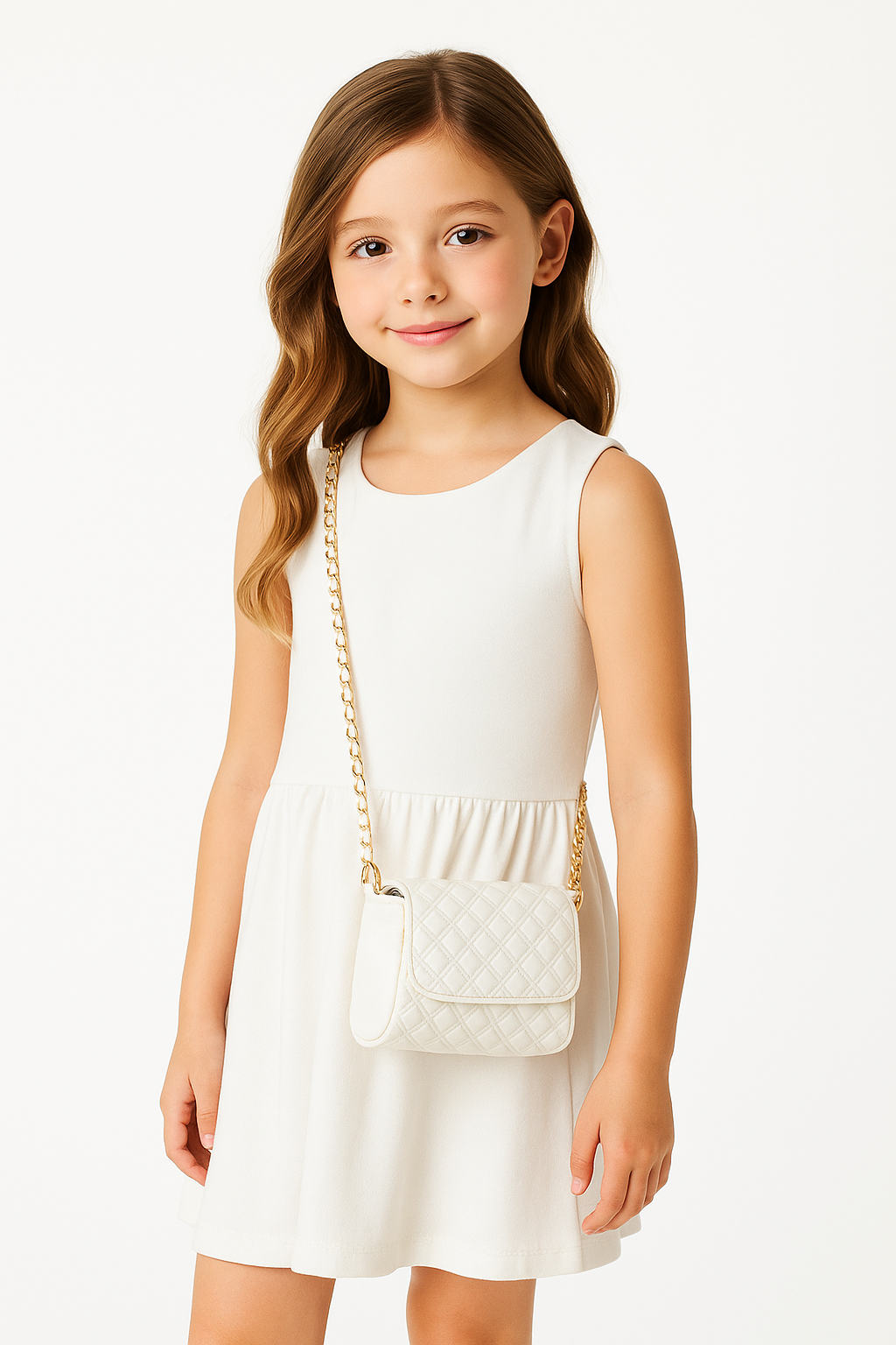 Girls Quilted Shoulder Bag with Chain Strap - TINA - Gold Champagne