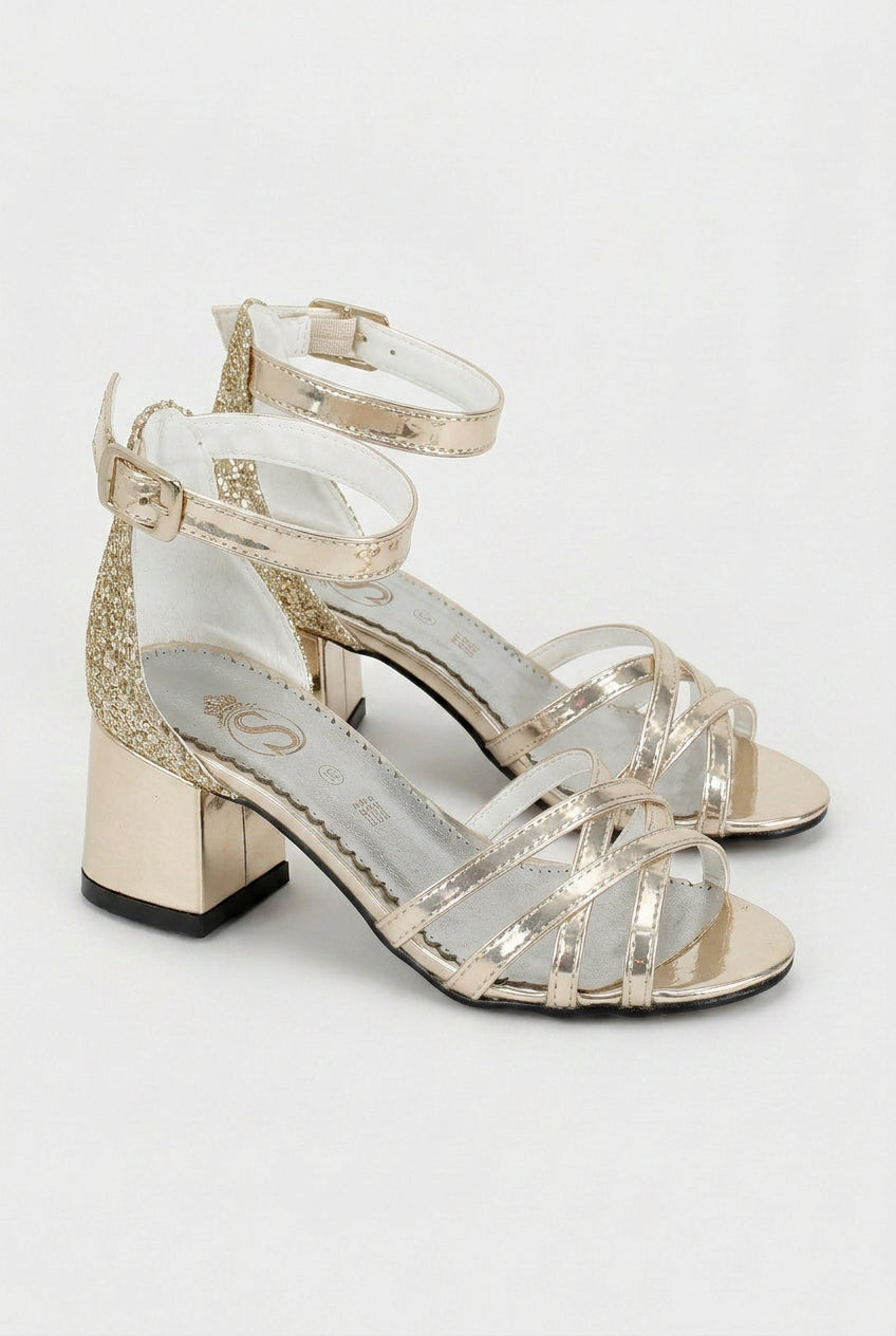 Mädchen Sandalen mit Riemchen und Blockabsatz – Gold