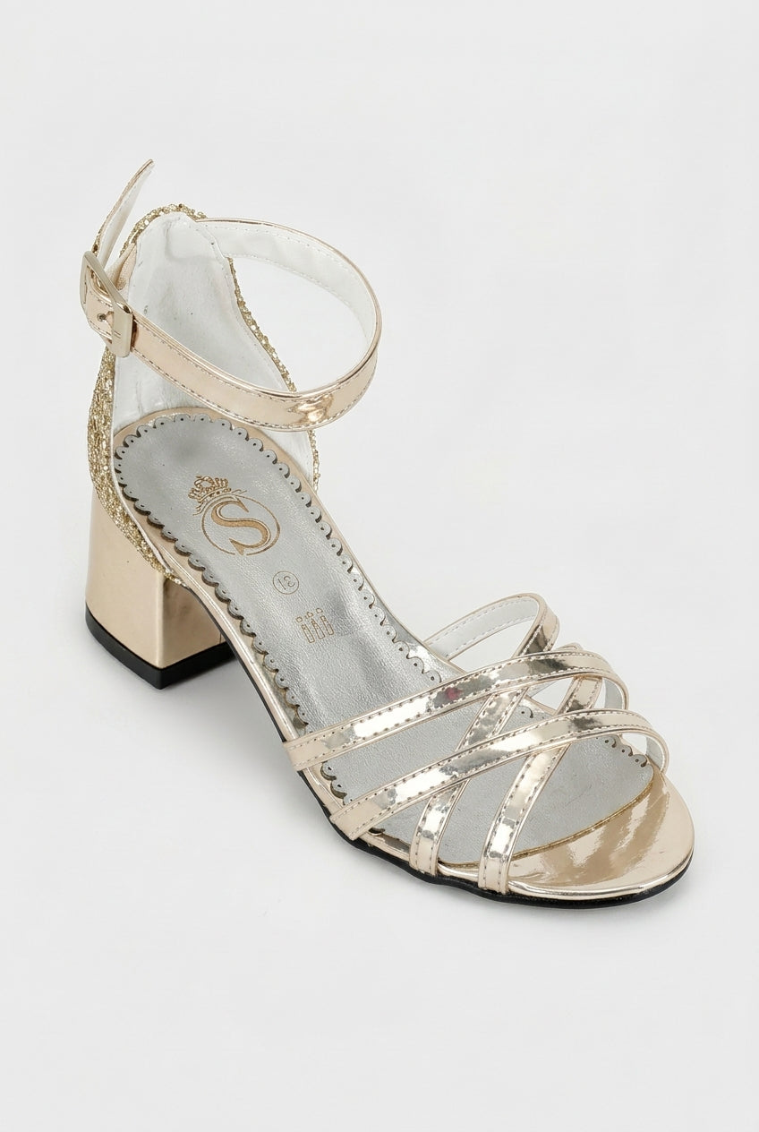 Mädchen Sandalen mit Riemchen und Blockabsatz – Gold