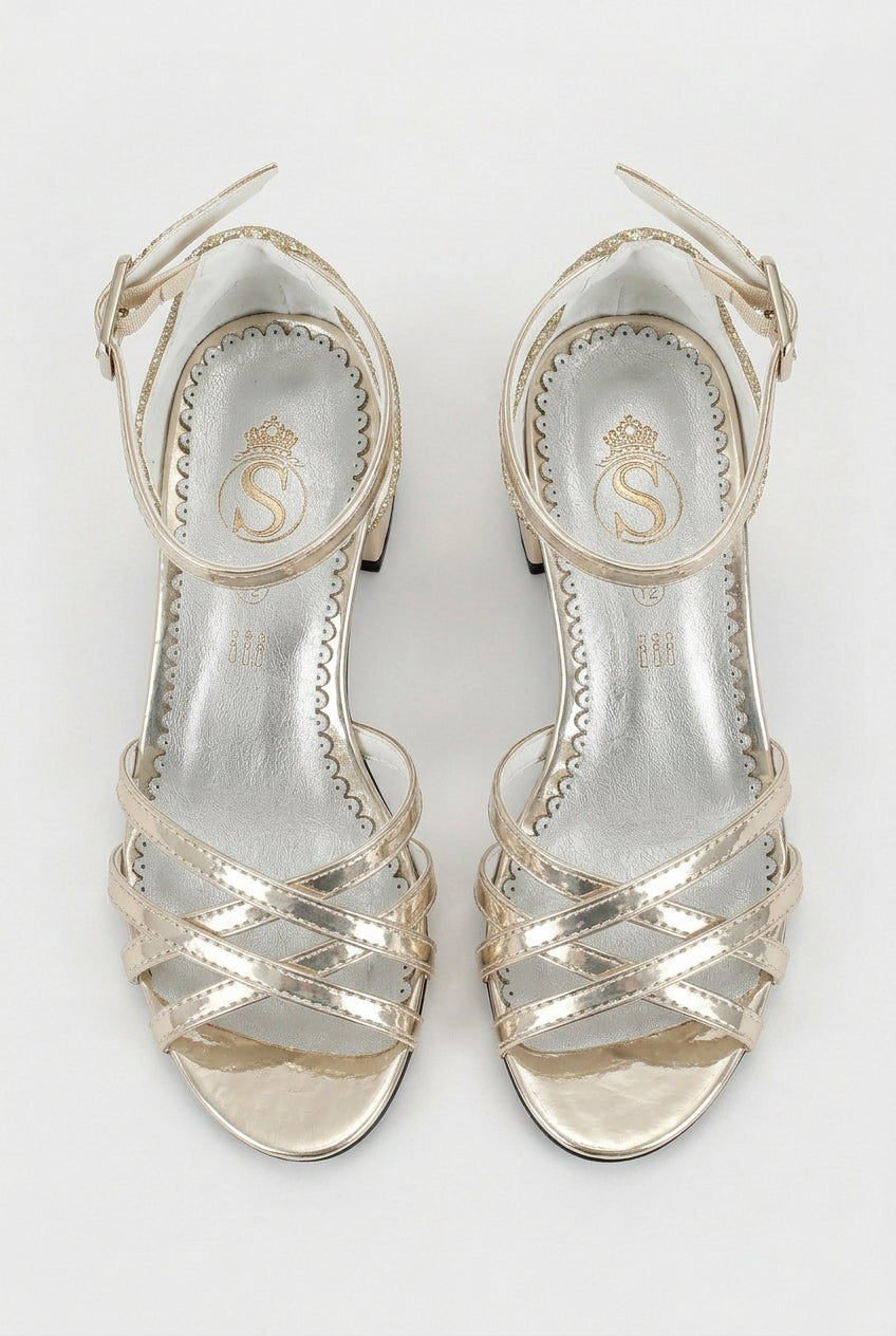 Mädchen Sandalen mit Riemchen und Blockabsatz – Gold