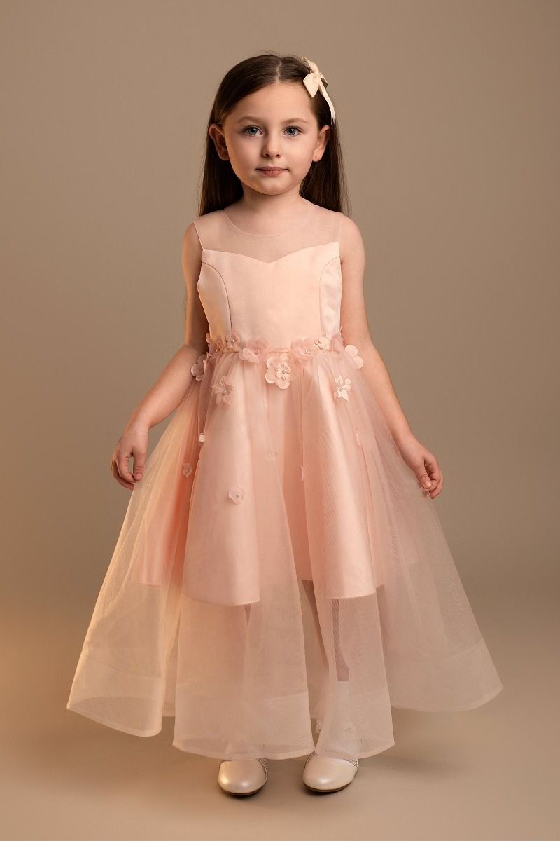 Girls’ Tulle Sweetheart Neck Flower Girl Dress - Laksha - Pink