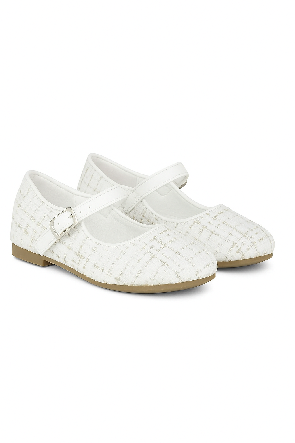 Girls' Tweed Flats Mary Jane Shoes - SUZANNE - Ivory Pair Side Picture