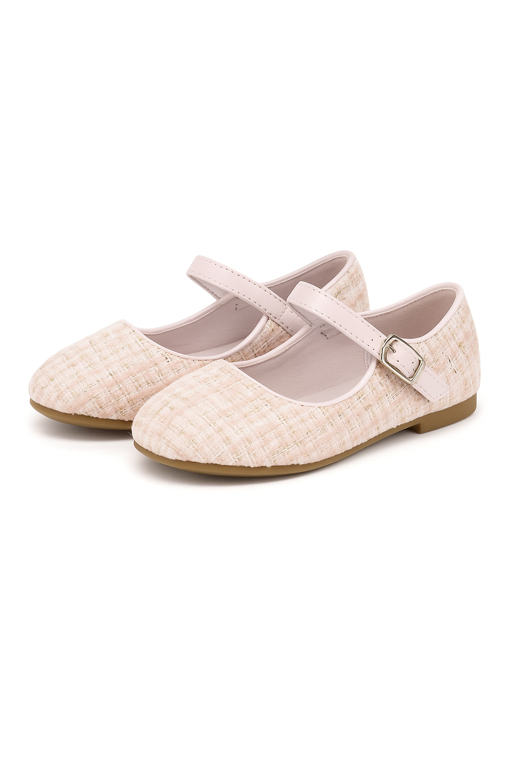 Girls' Tweed Flats Mary Jane Shoes - SUZANNE - Pink Pair Side Picture