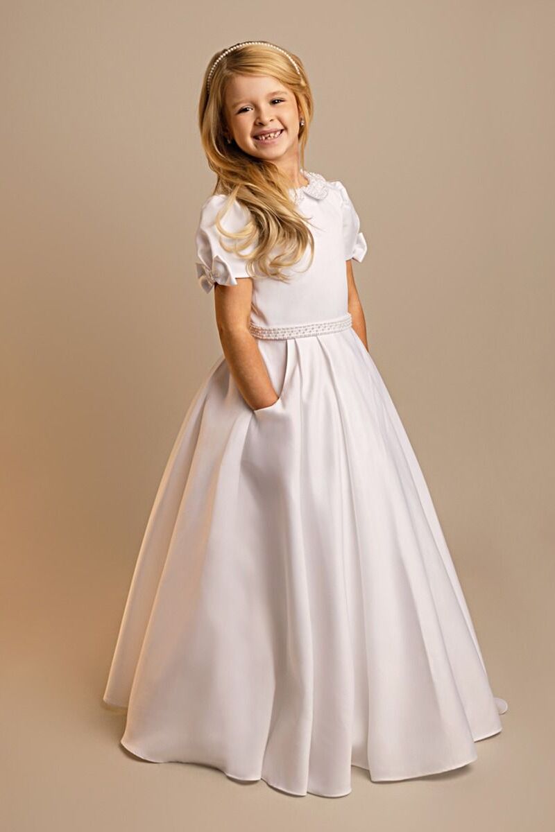 Robe de communion blanche à manches bouffantes avec col Peter Pan pour filles - LOTTIE - Blanc