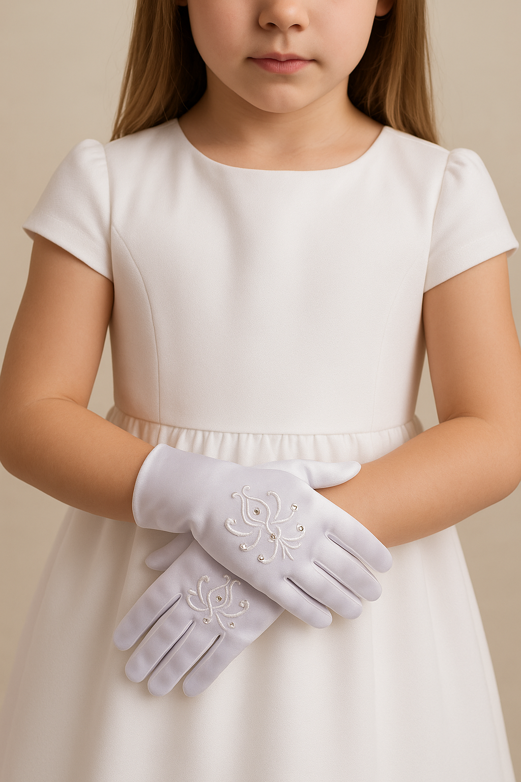 Gants en satin blanc à motif tourbillon pour filles - ELSA