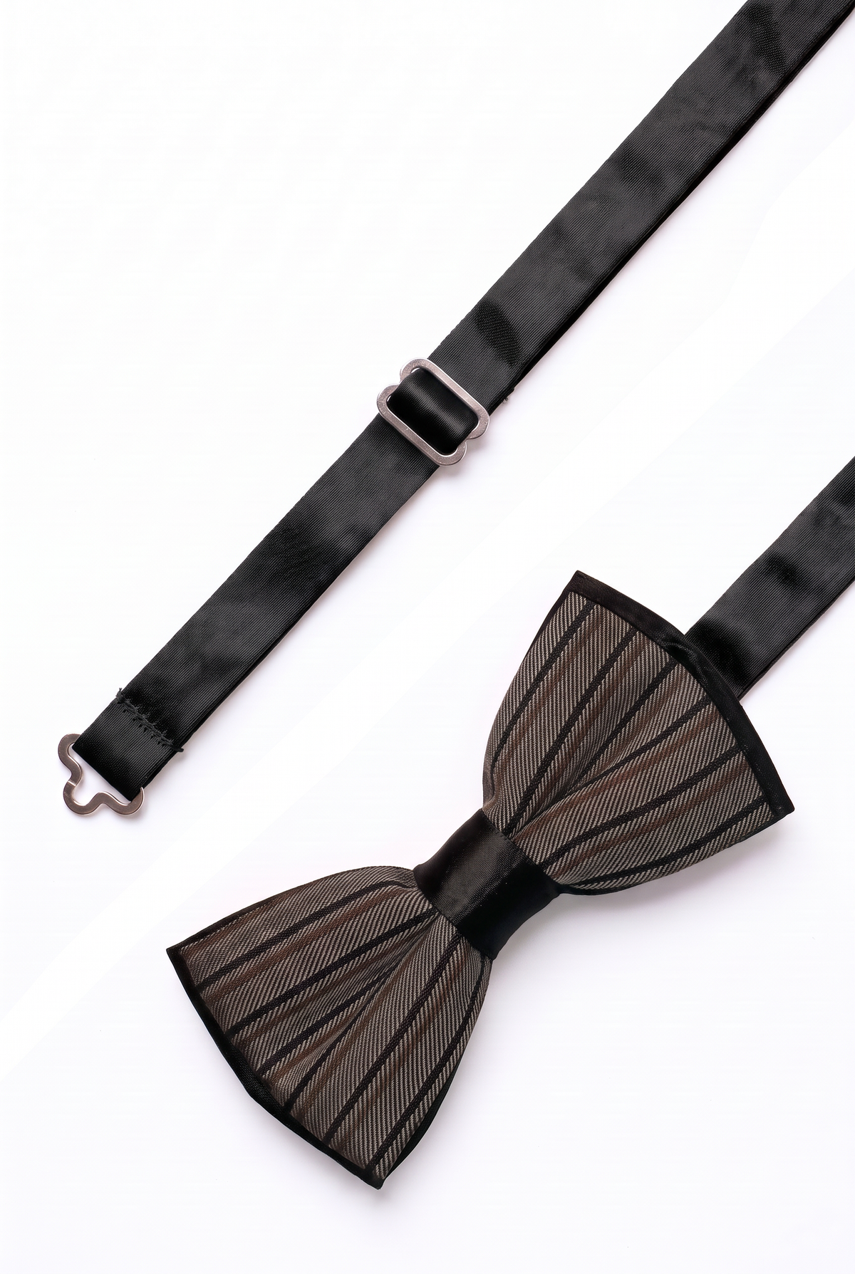 Conjunto de pajarita y pañuelo de bolsillo a rayas para niño - BWST - Gris y Negro