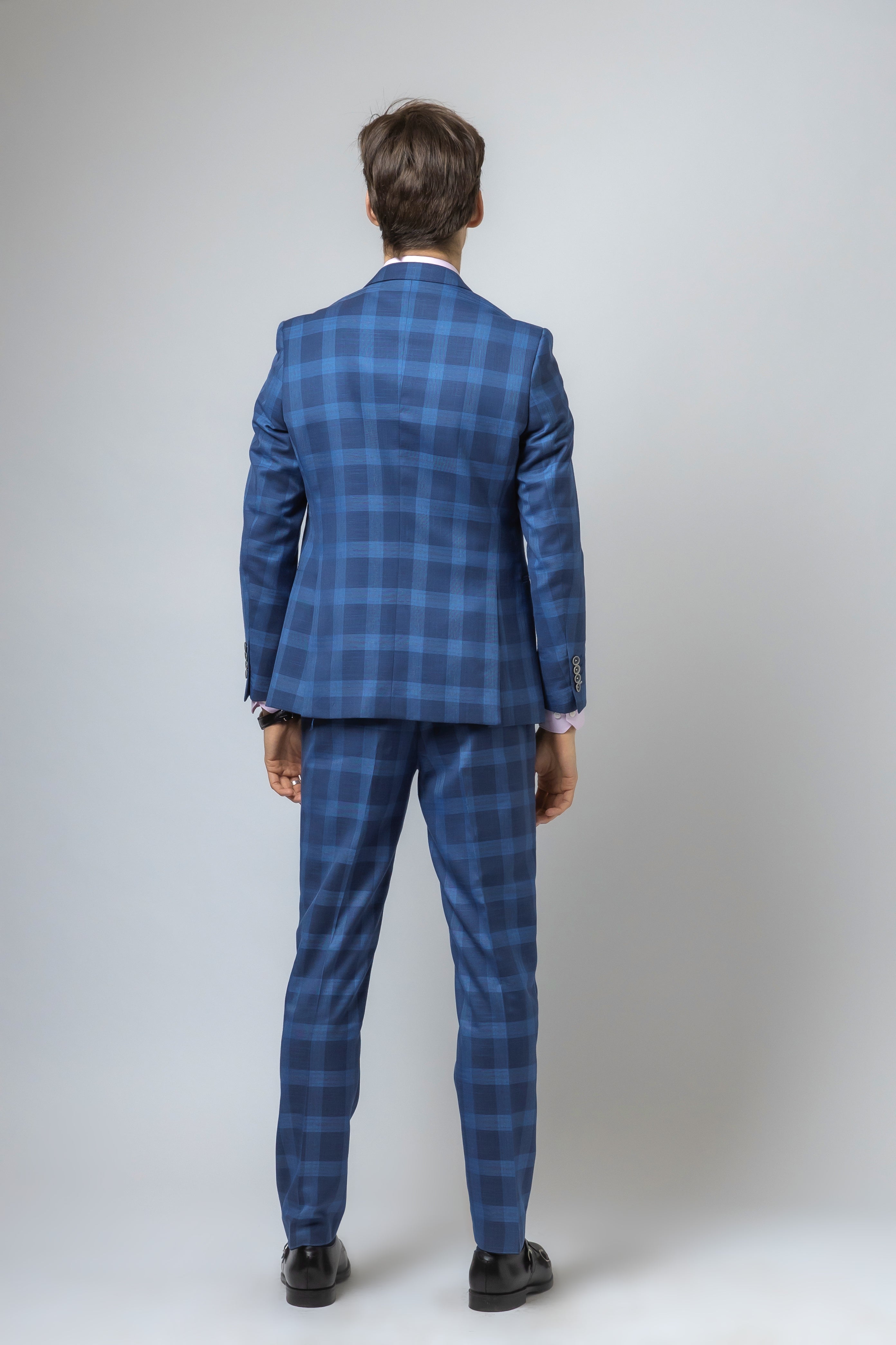 Men's Check Windowpane Retro Blue Suit - Hunter - Dark Blue