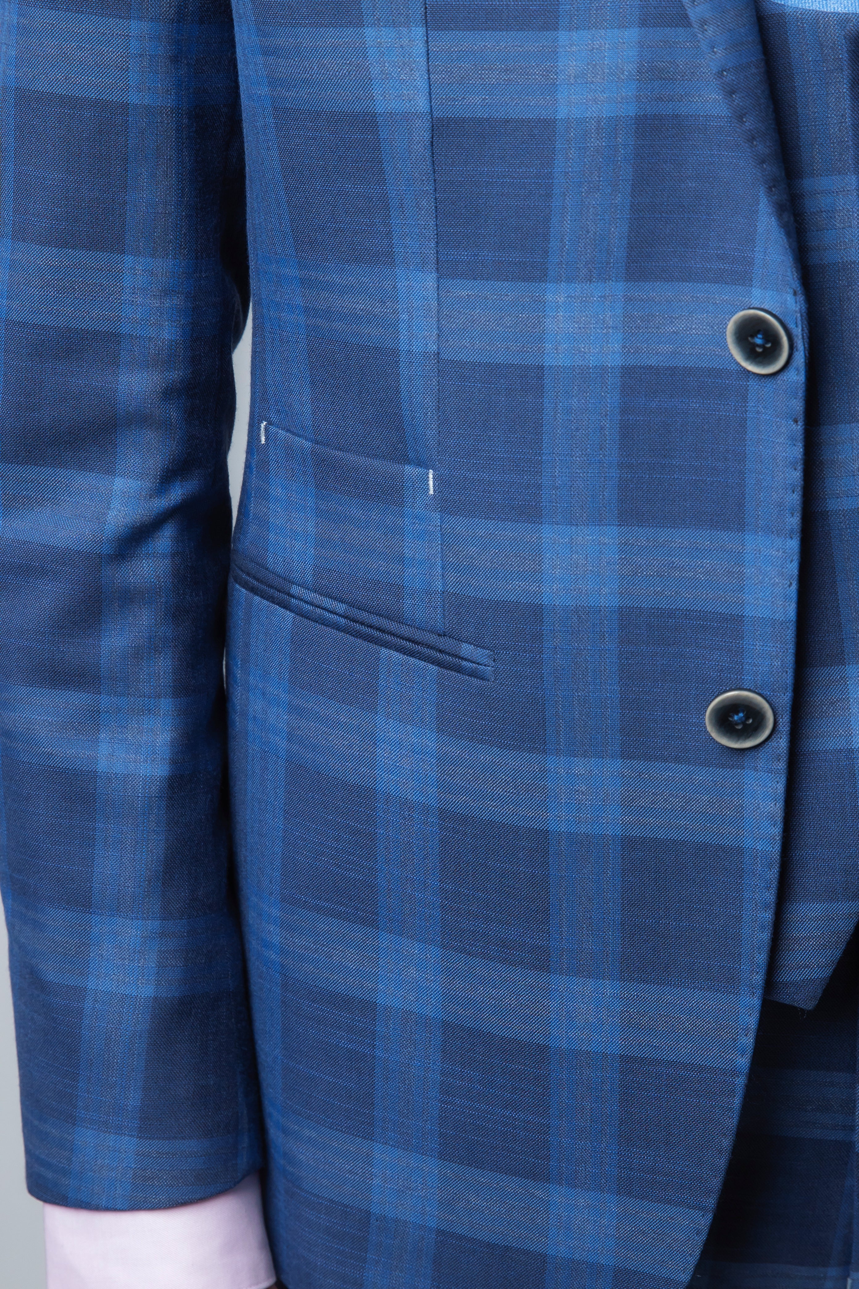 Men's Check Windowpane Retro Blue Suit - Hunter - Dark Blue