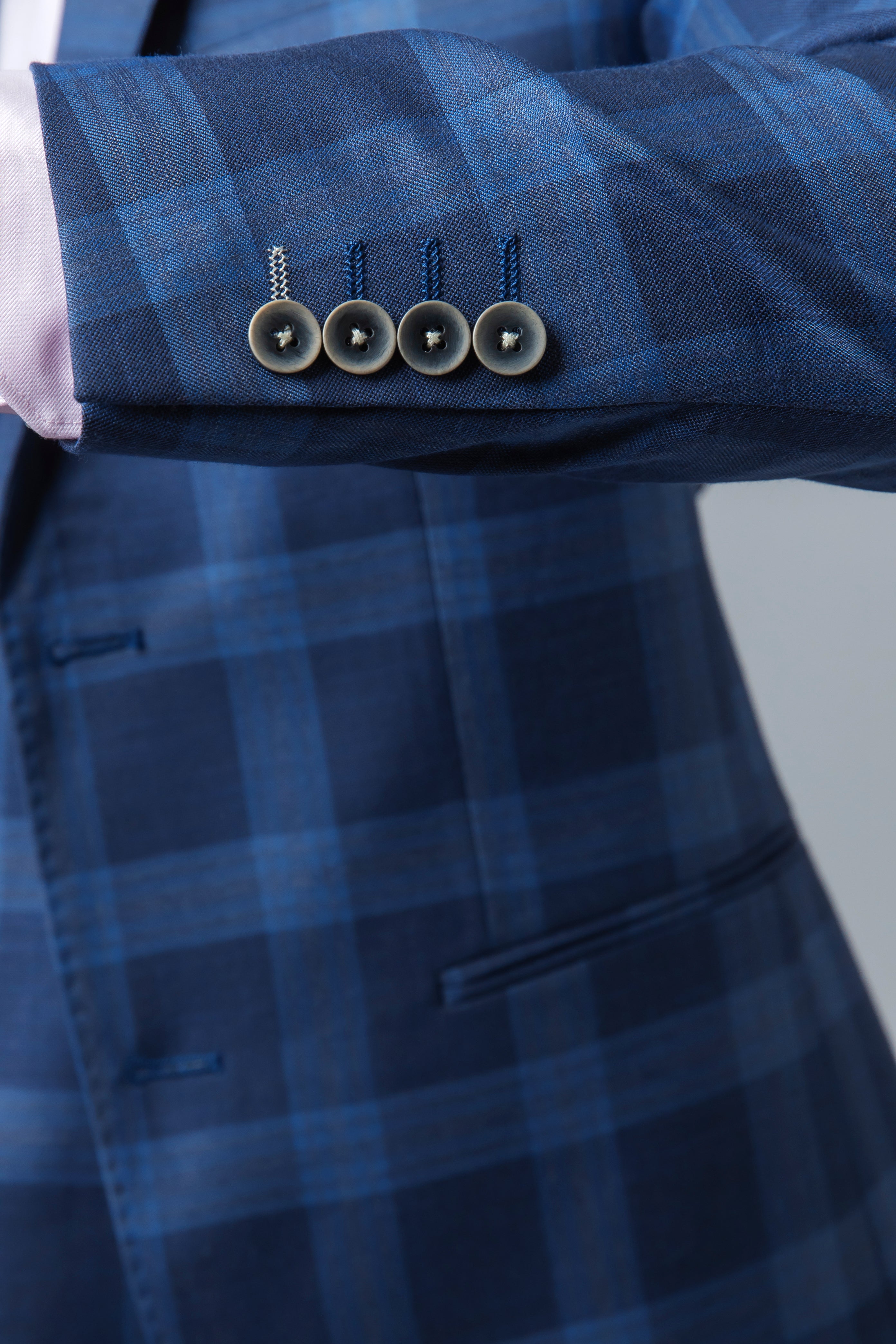 Men's Check Windowpane Retro Blue Suit - Hunter - Dark Blue