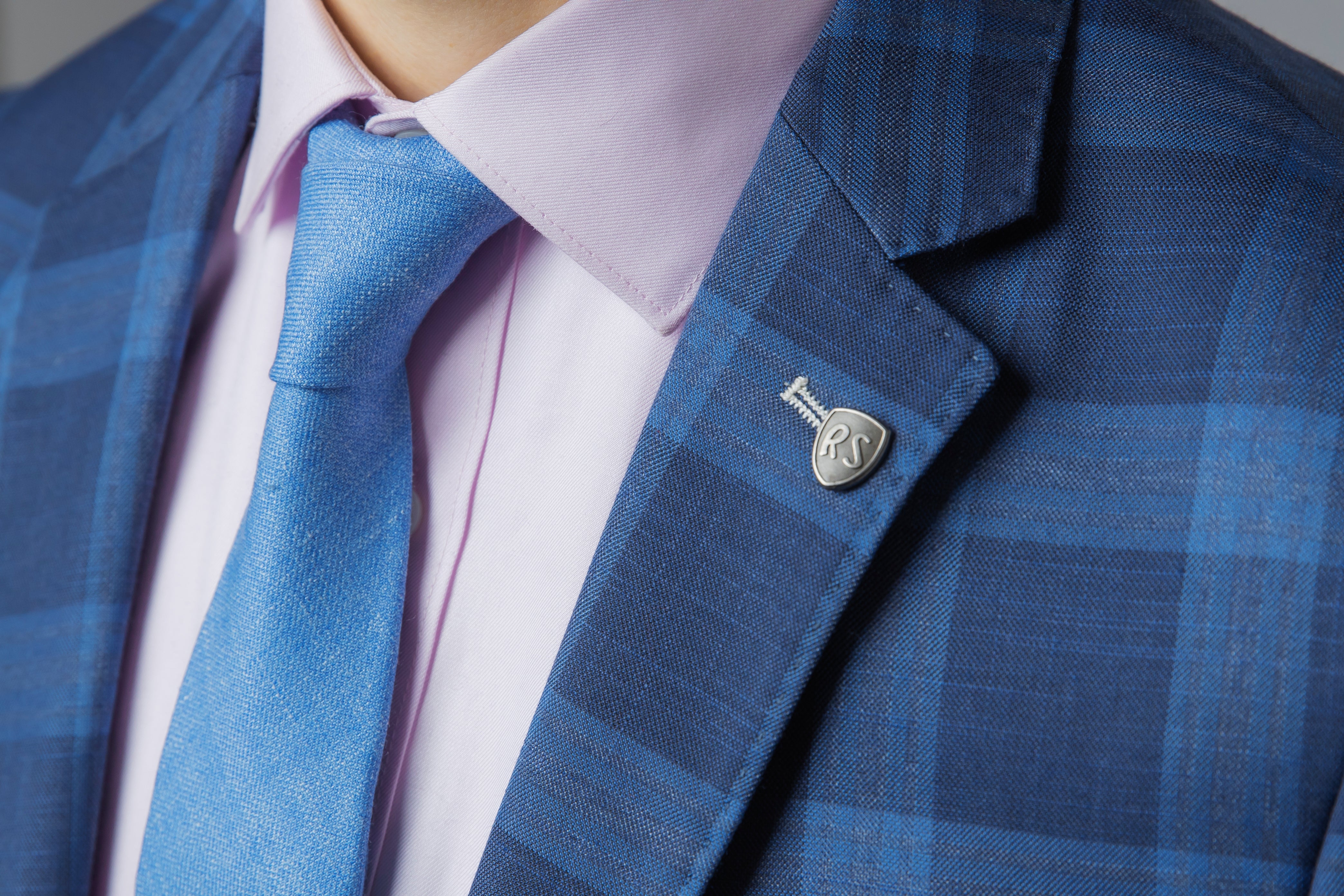 Men's Check Windowpane Retro Blue Suit - Hunter - Dark Blue