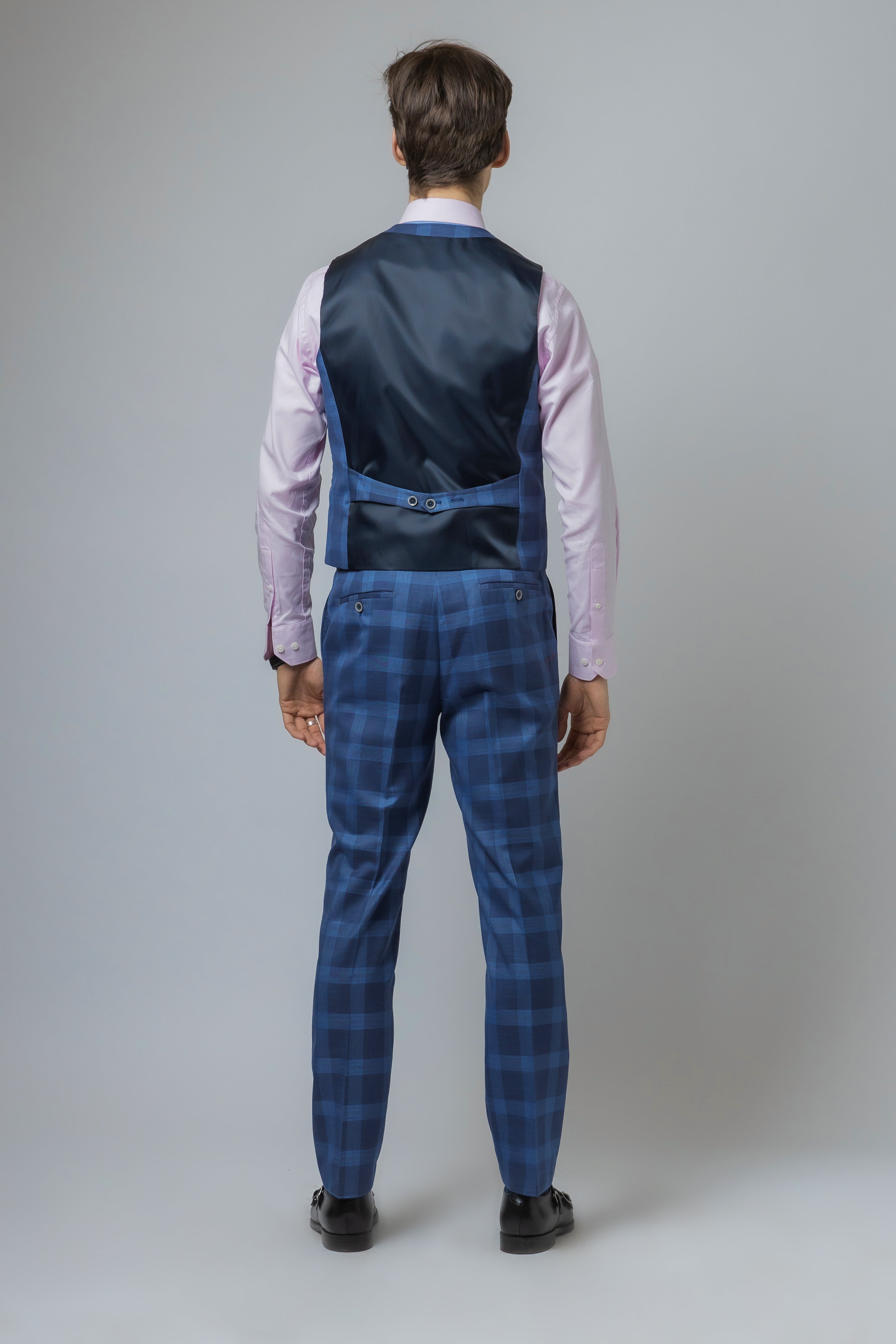 Men's Check Windowpane Retro Blue Suit - Hunter - Dark Blue