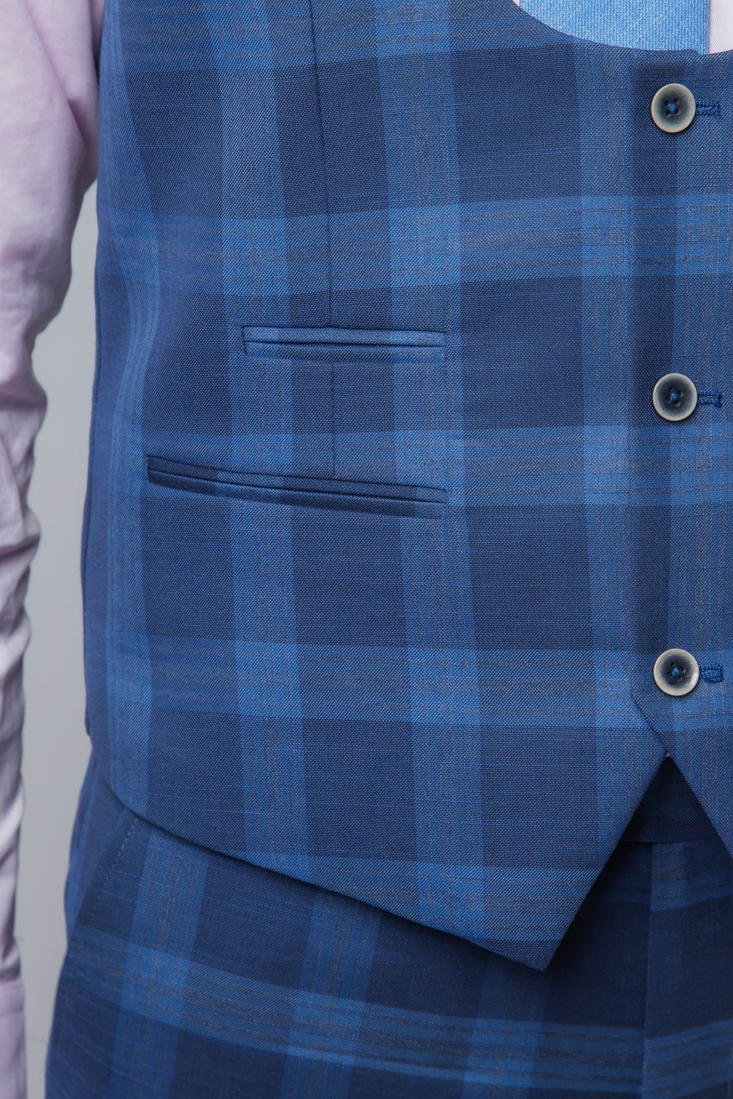 Men's Check Windowpane Retro Blue Suit - Hunter - Dark Blue