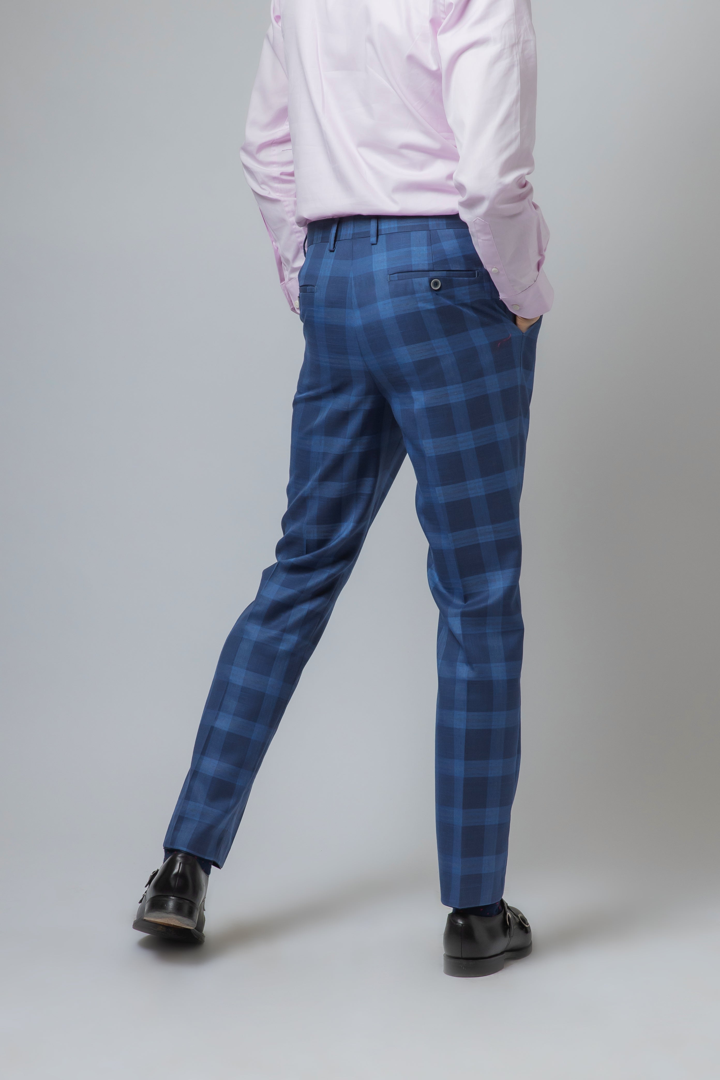 Men's Check Windowpane Retro Blue Suit - Hunter - Dark Blue