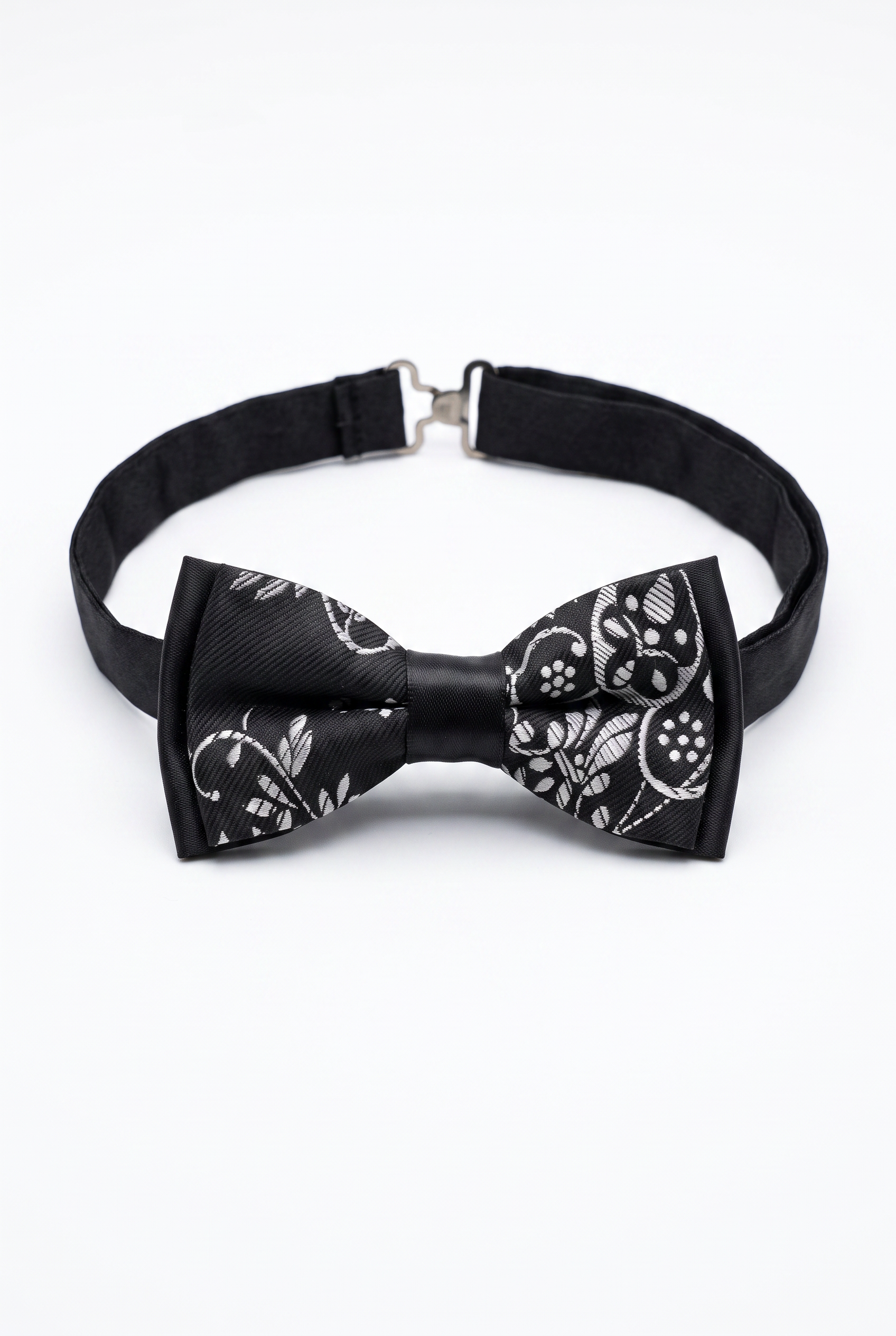 Kids Bow Tie – Adjustable Pre-Tied Bow Tie for Boys - Black and Silver Picture